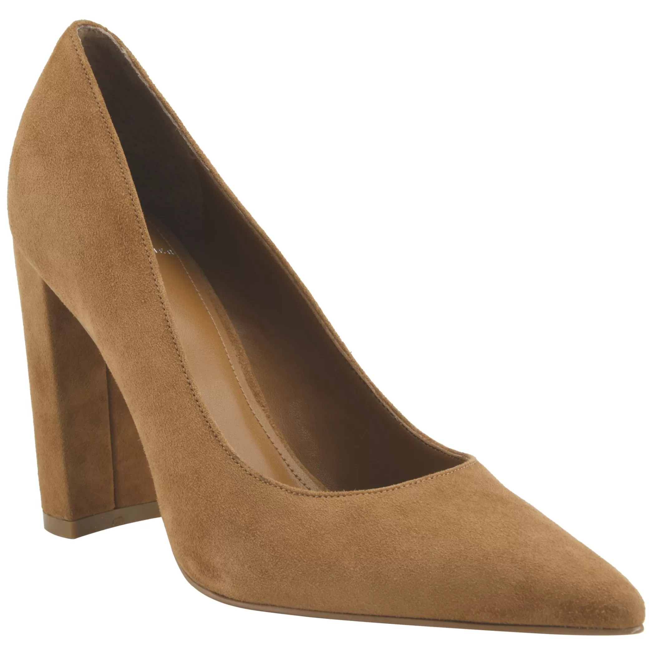 Shop Marc Fisher Abilene Block Heel Pointy Toe Pump Cognac Suede