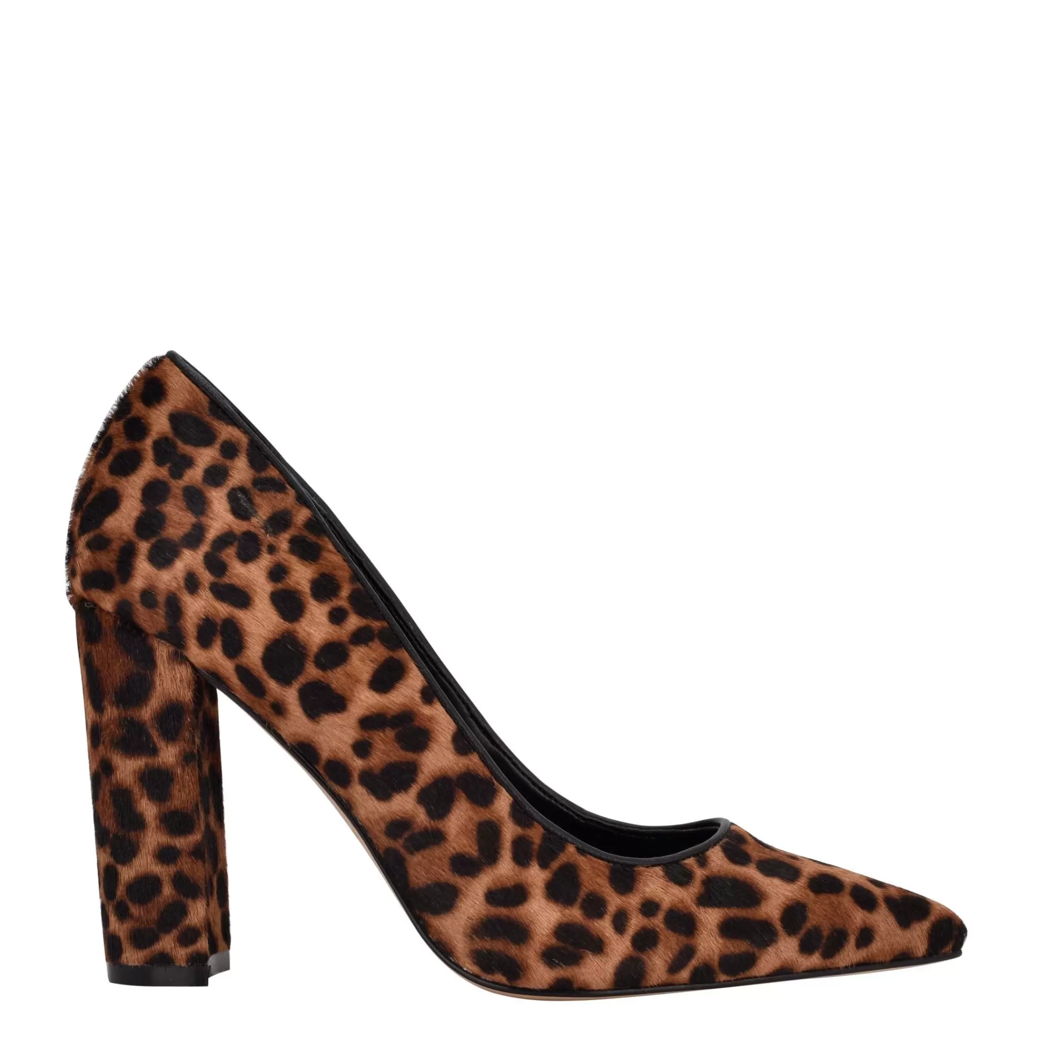 Shop Marc Fisher Abilene Block Heel Pointy Toe Pump Brown/Leopard-Printed Calf Hair