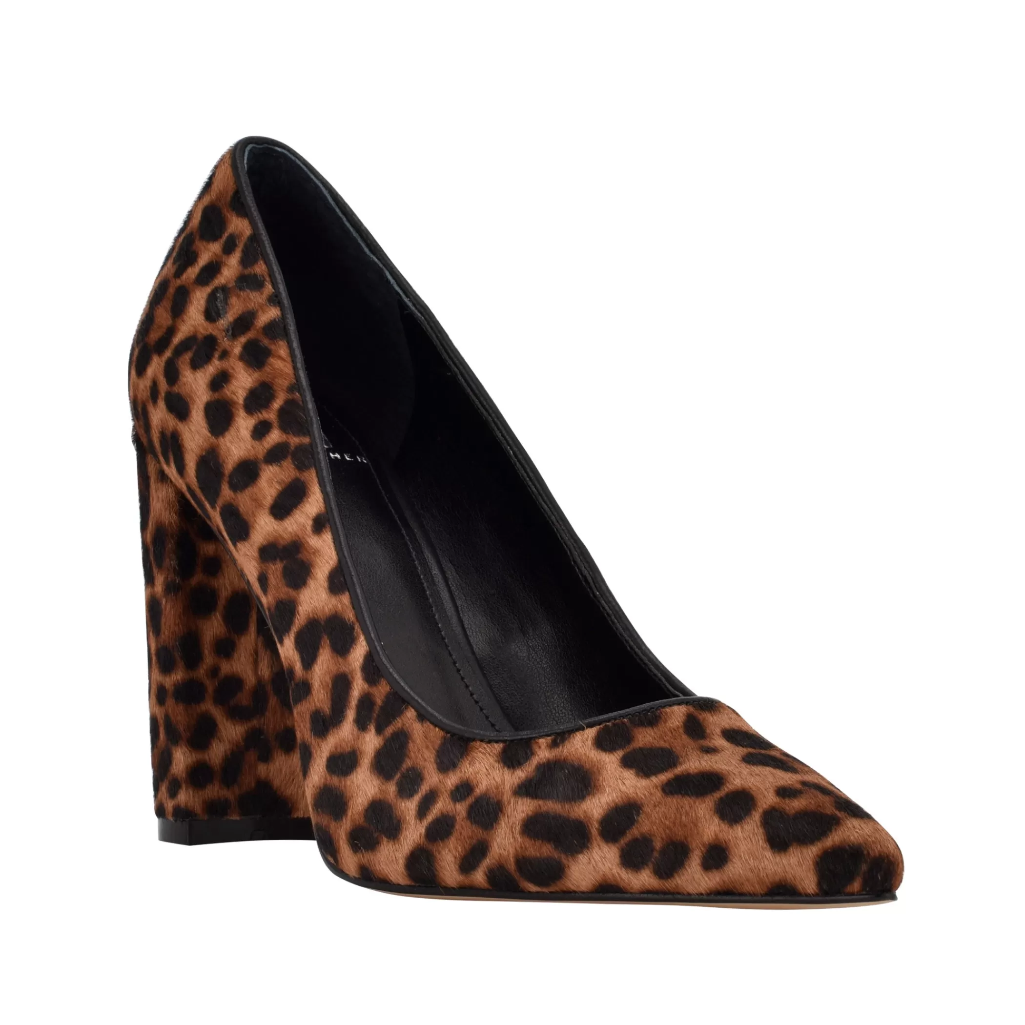 Shop Marc Fisher Abilene Block Heel Pointy Toe Pump Brown/Leopard-Printed Calf Hair