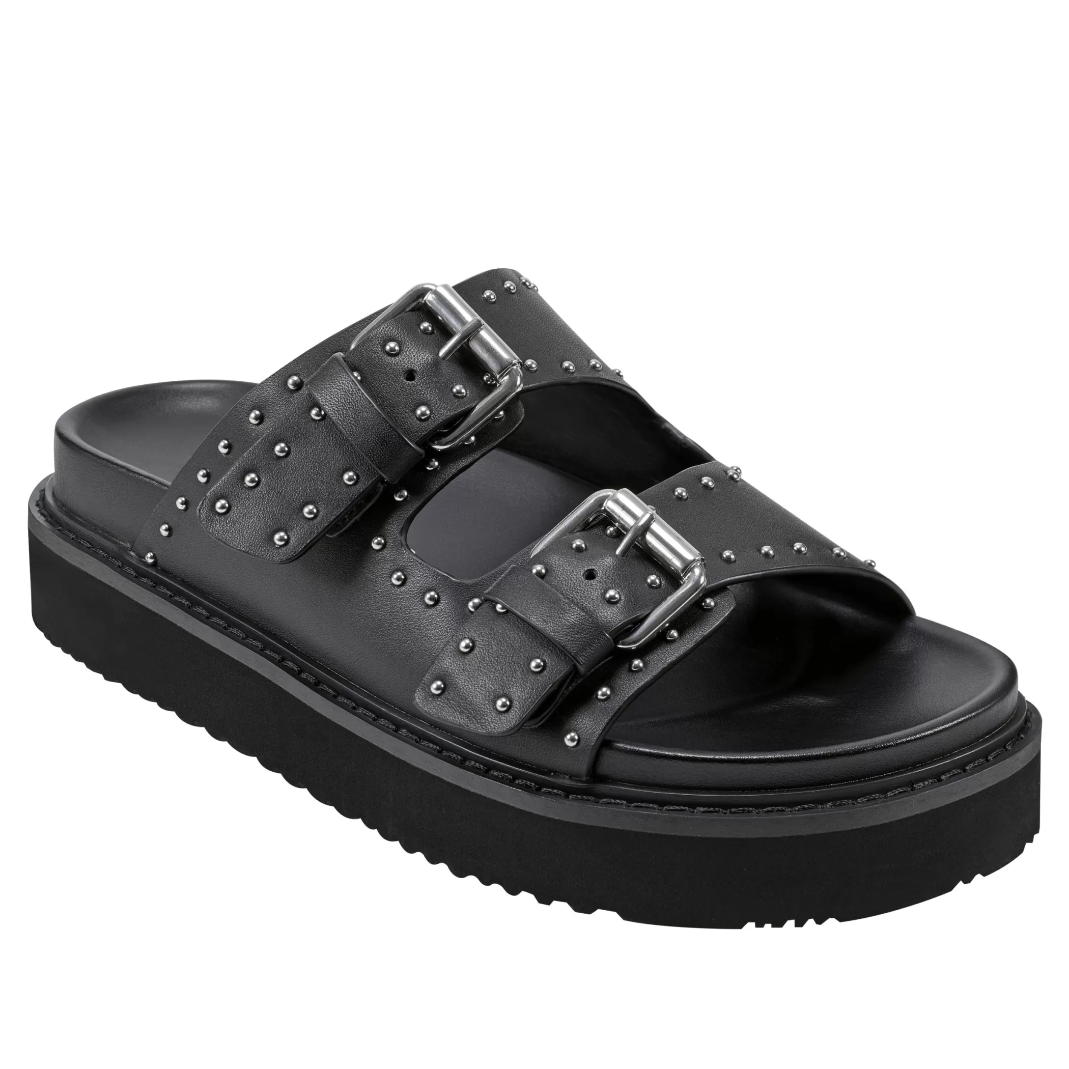 Outlet Marc Fisher Agusta Studded Slide Sandal Black Leather