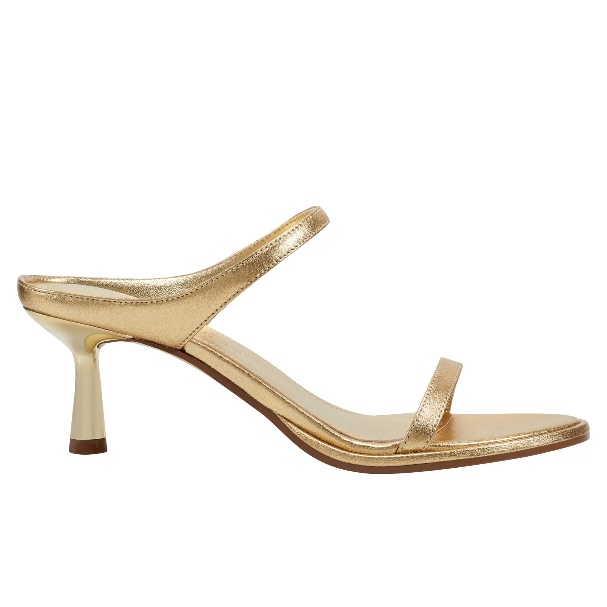 New Marc Fisher Alonde Heeled Slide Sandal Gold Leather