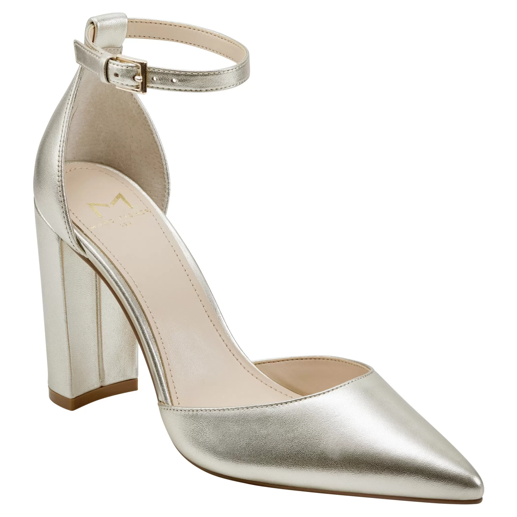 Clearance Marc Fisher Arnette Ankle Strap Heel Platino Leather