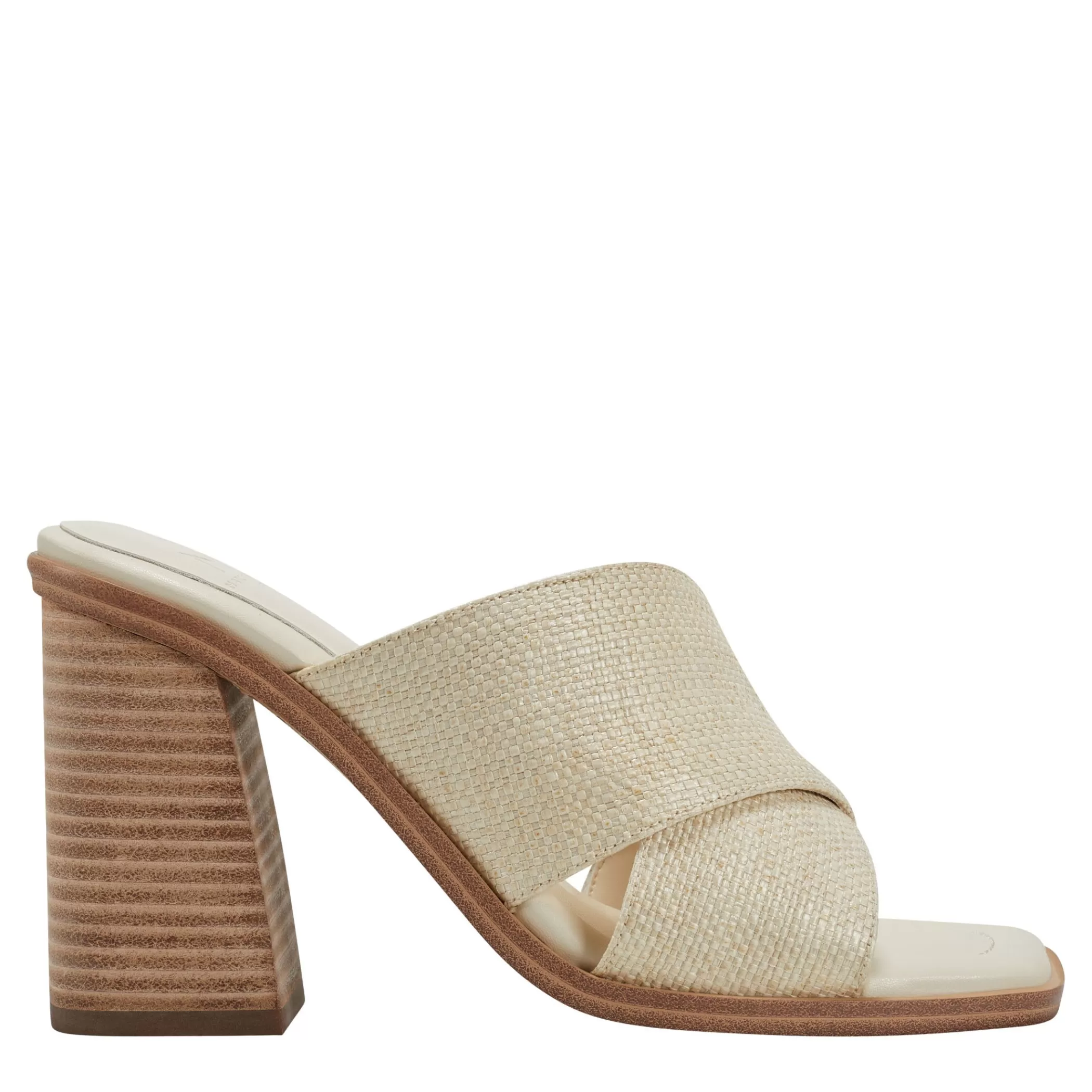 Clearance Marc Fisher Barli Heeled Slide Sandal Light Natural Raffia