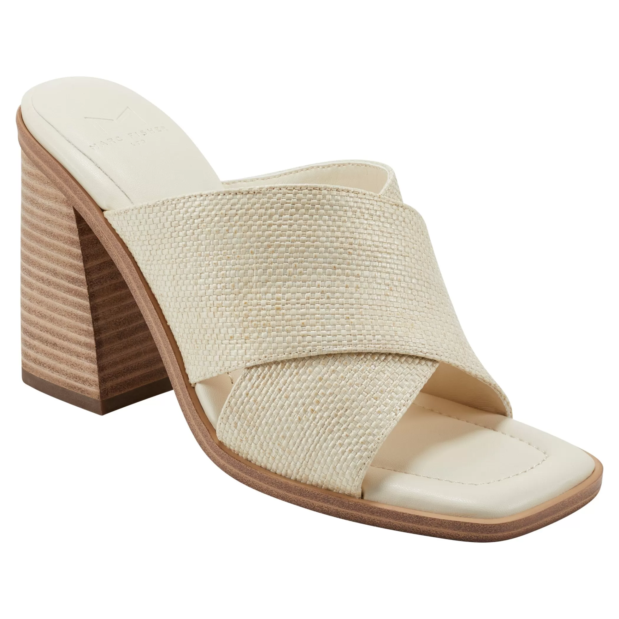 Clearance Marc Fisher Barli Heeled Slide Sandal Light Natural Raffia