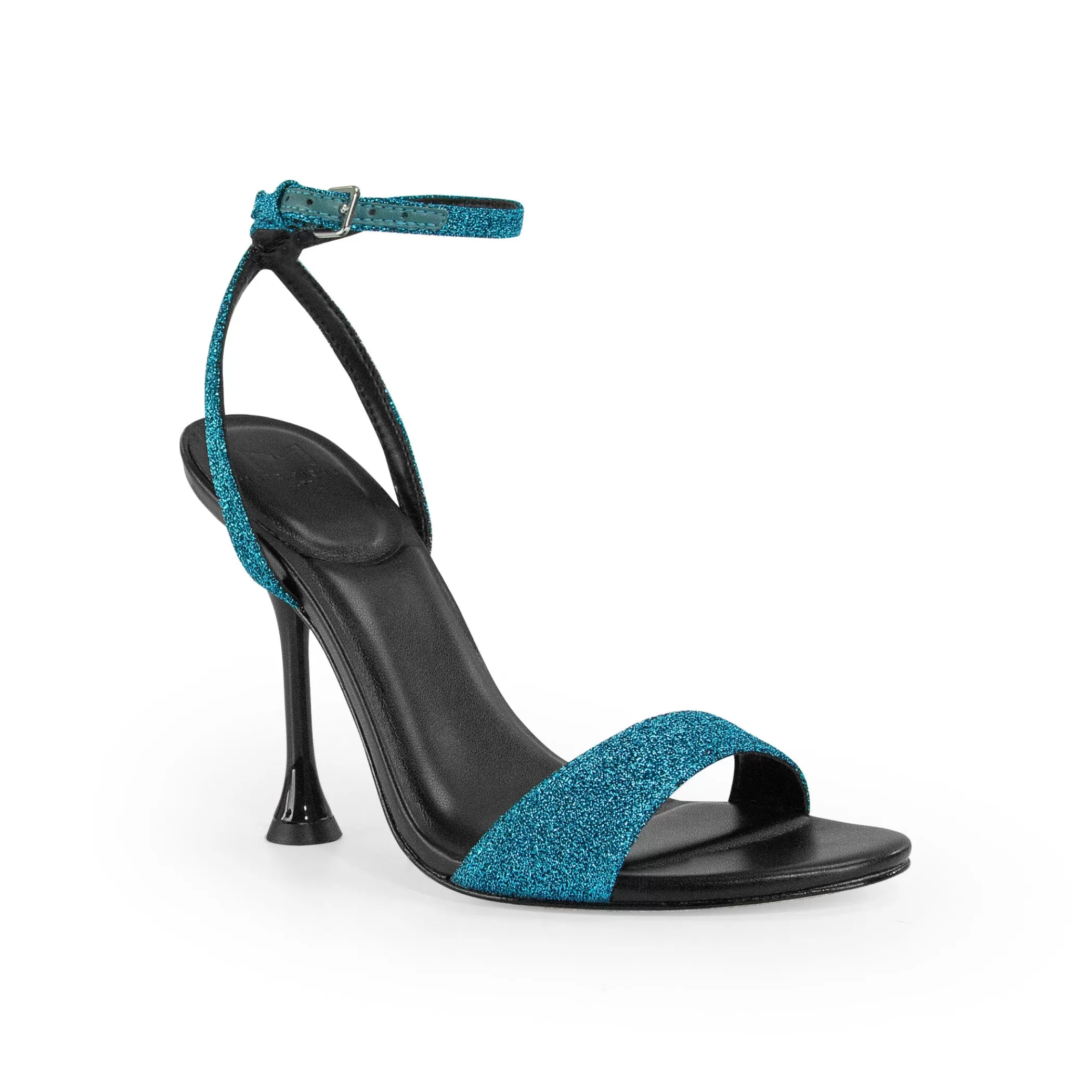 Outlet Marc Fisher Calisty Strappy Heeled Sandal Black/Blue Glitter