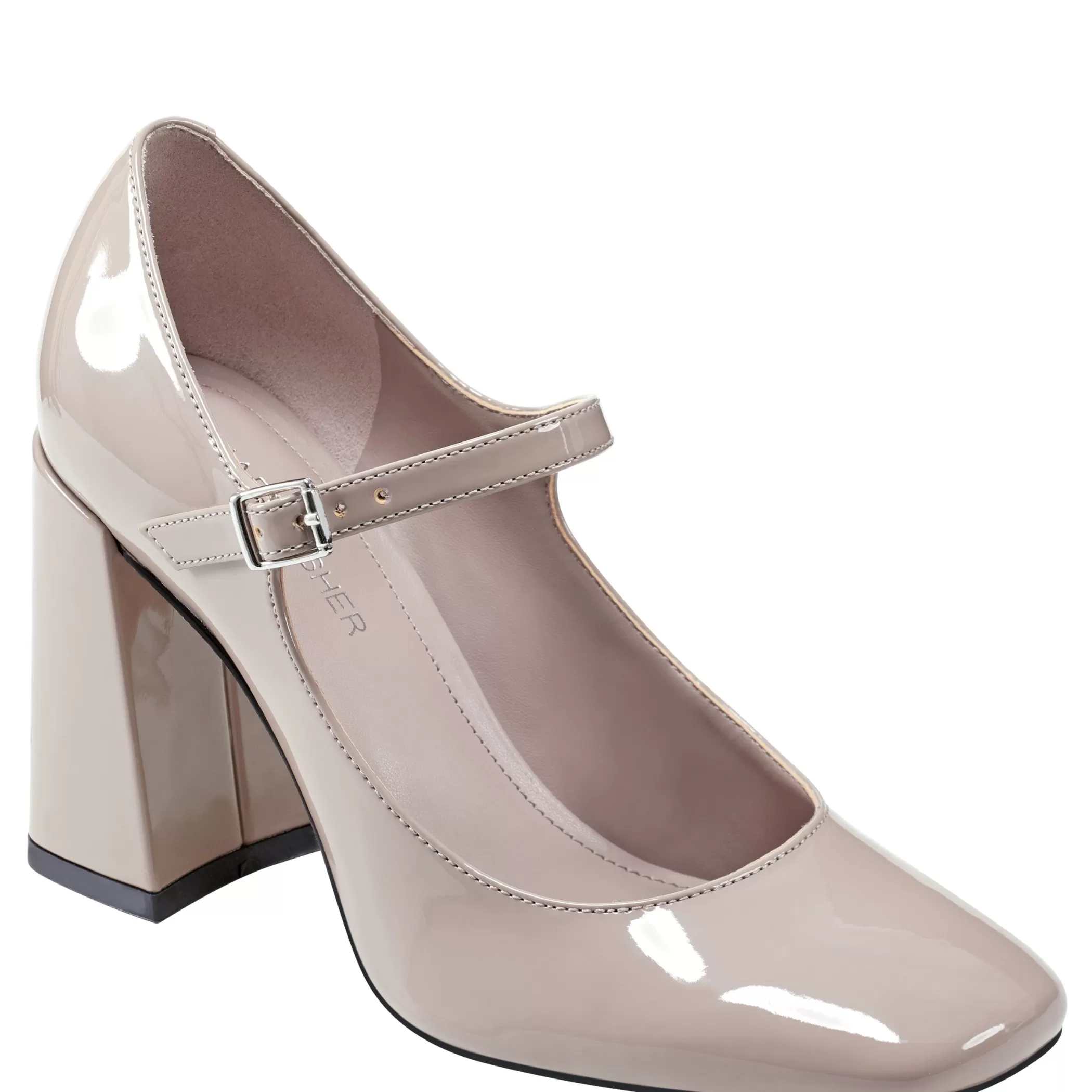 Sale Marc Fisher Charin Block Heel Mary Jane Nude Patent