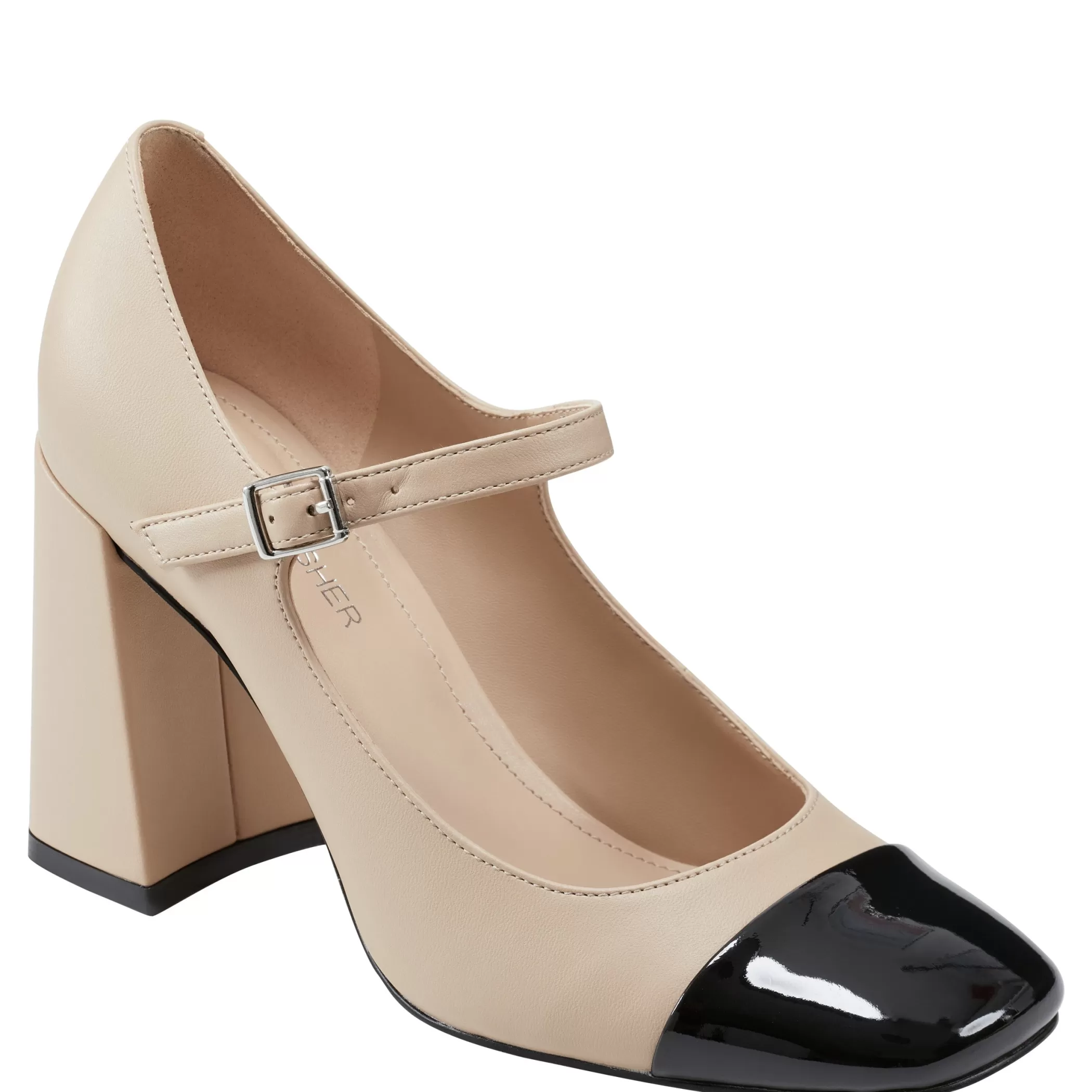 Discount Marc Fisher Charine Cap Toe Mary Jane Natural/Black