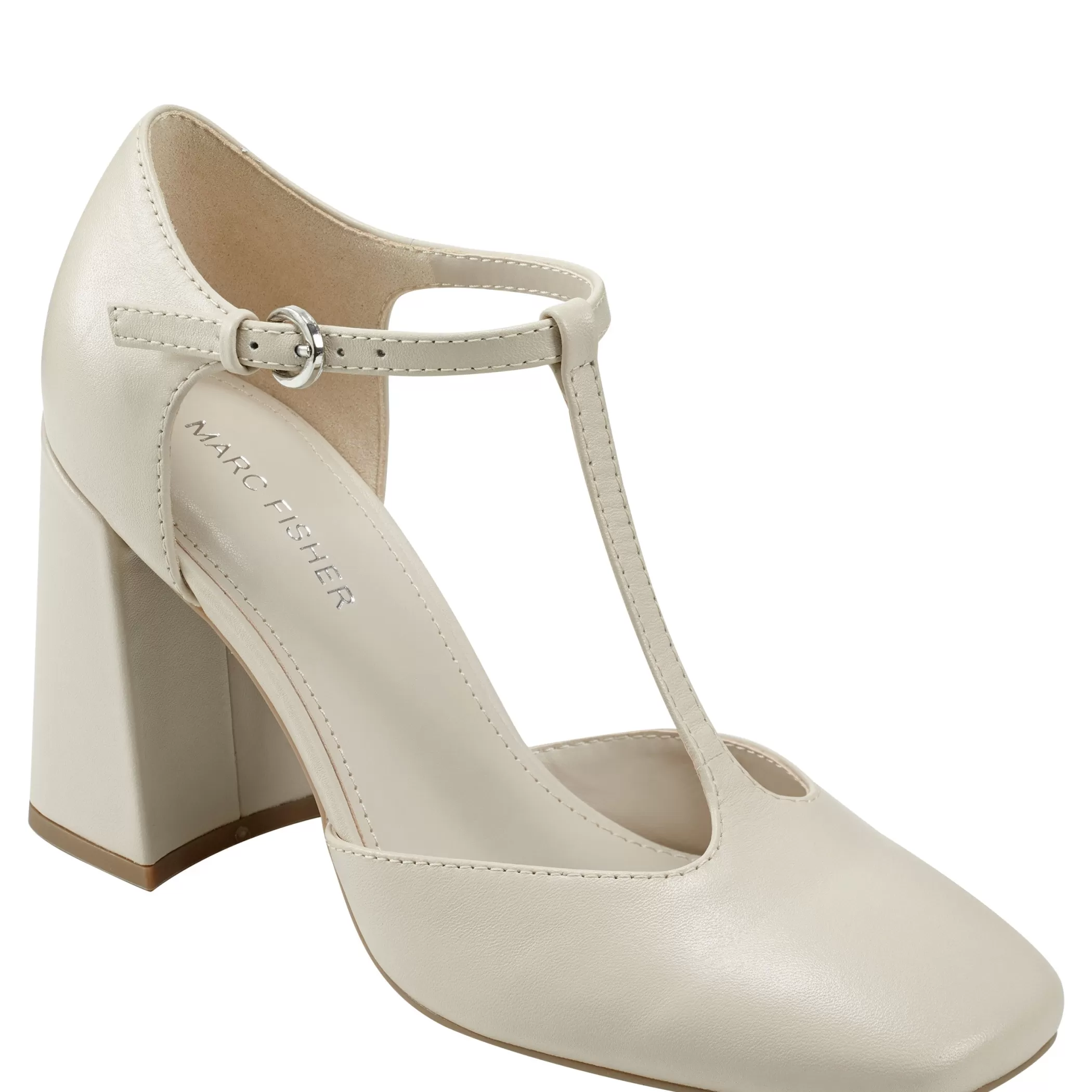 New Marc Fisher Cyrene T-Strap Pump Chic Cream