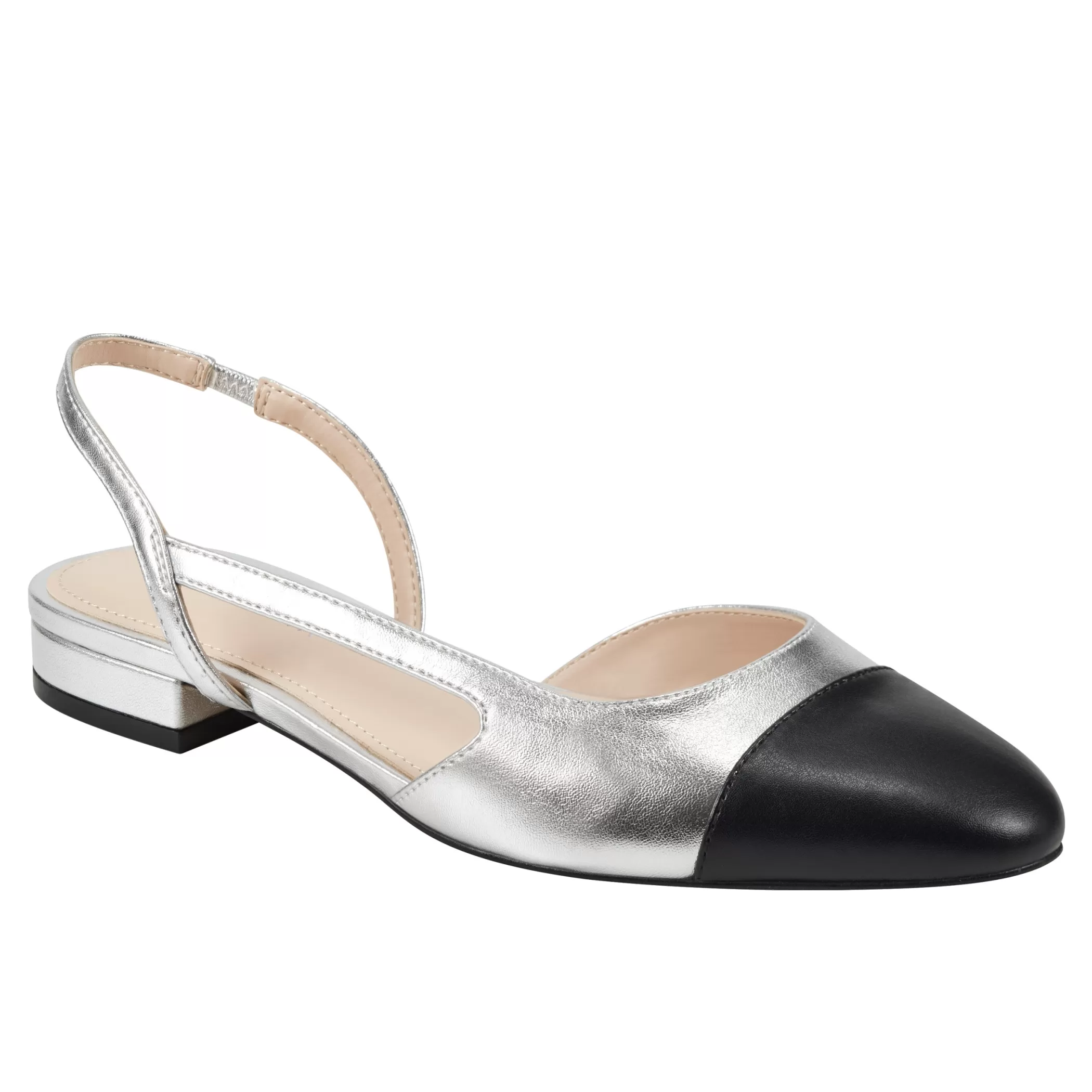 Outlet Marc Fisher Dela Closed Toe Slingback Dress Flat Silver