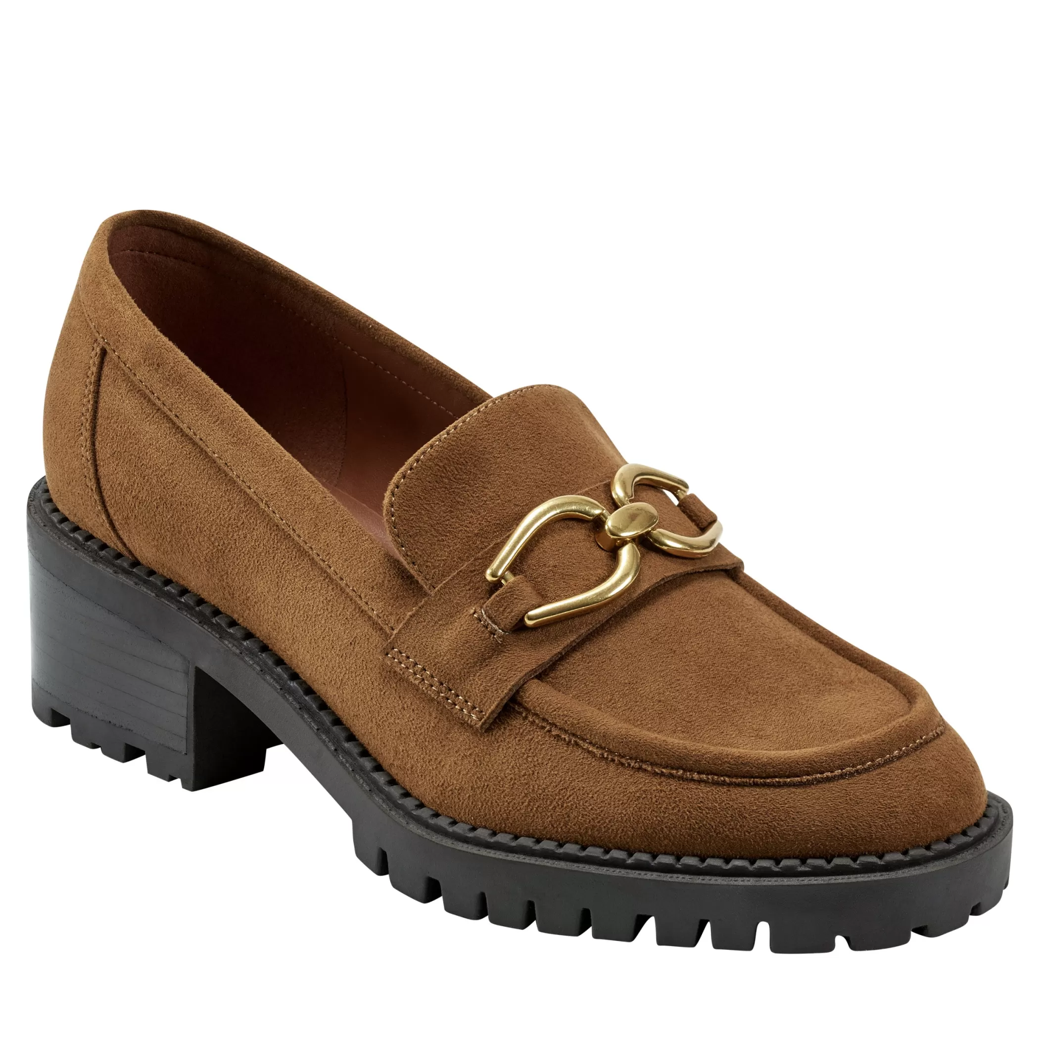 Shop Marc Fisher Delanie Lug Sole Loafer Cognac Suede