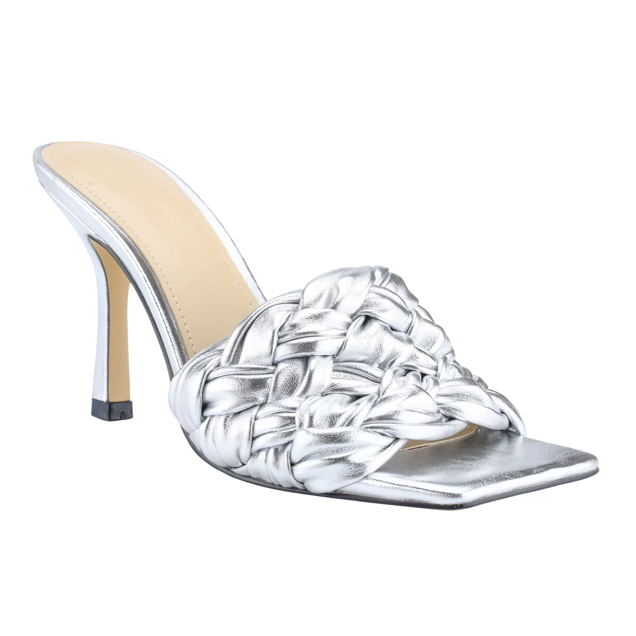 Fashion Marc Fisher Draya Square Toe Slide Silver Metallic Leather