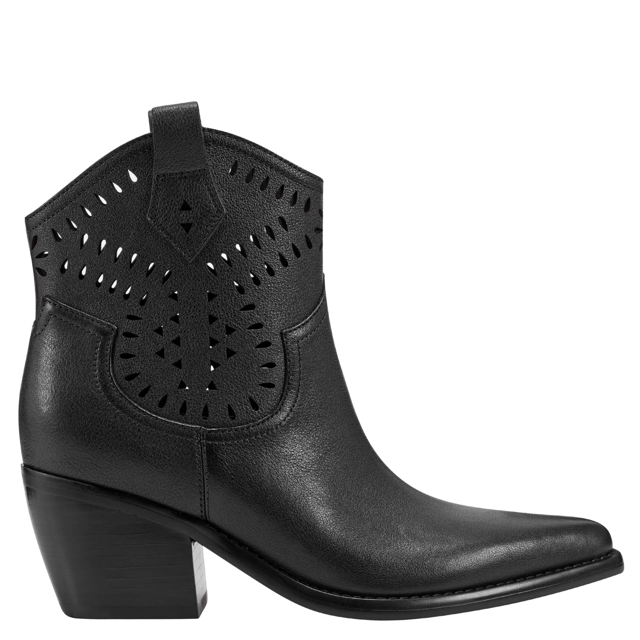 Cheap Marc Fisher Elyma Perferated Western Bootie Black Leather