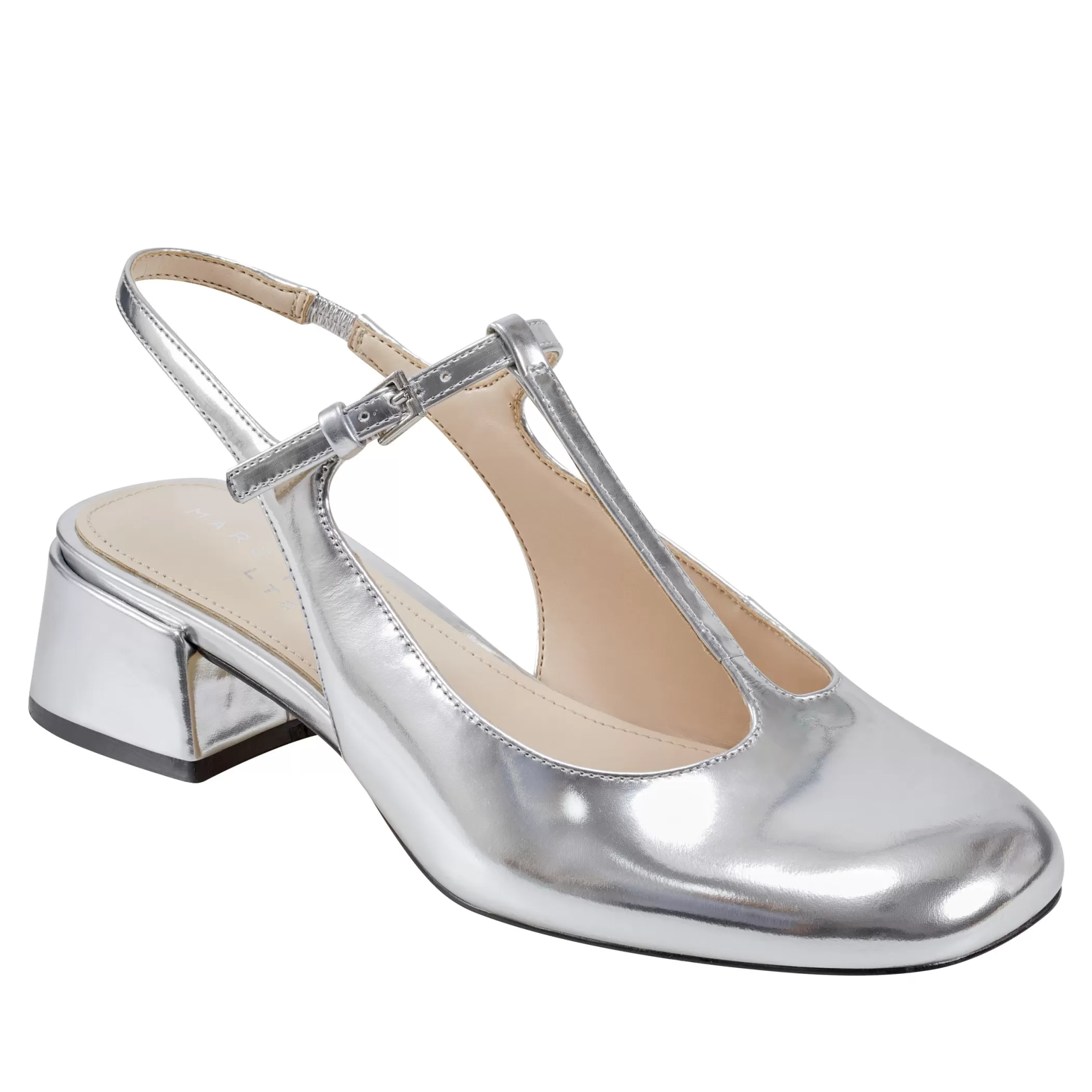 Best Marc Fisher Folly Block Heel Slingback Pump Silver