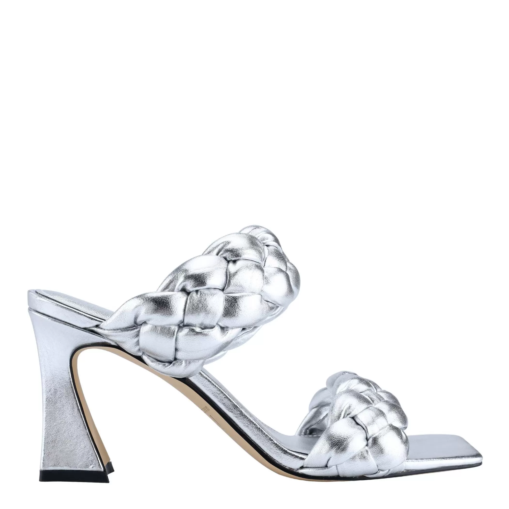 Shop Marc Fisher Hammy Heeled Sandal Silver Metallic Leather