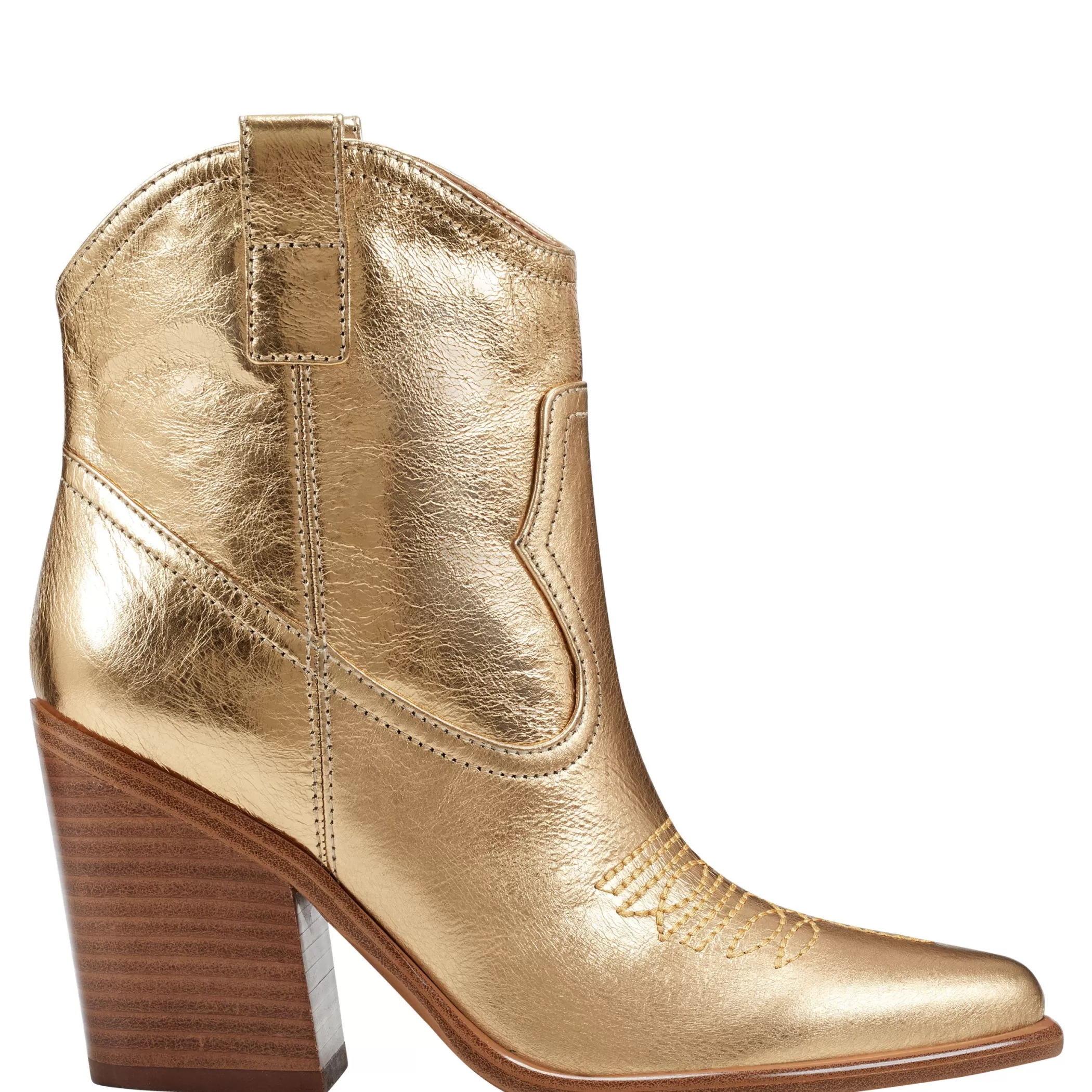 Shop Marc Fisher Jalella Detailed Western Bootie Gold Leather