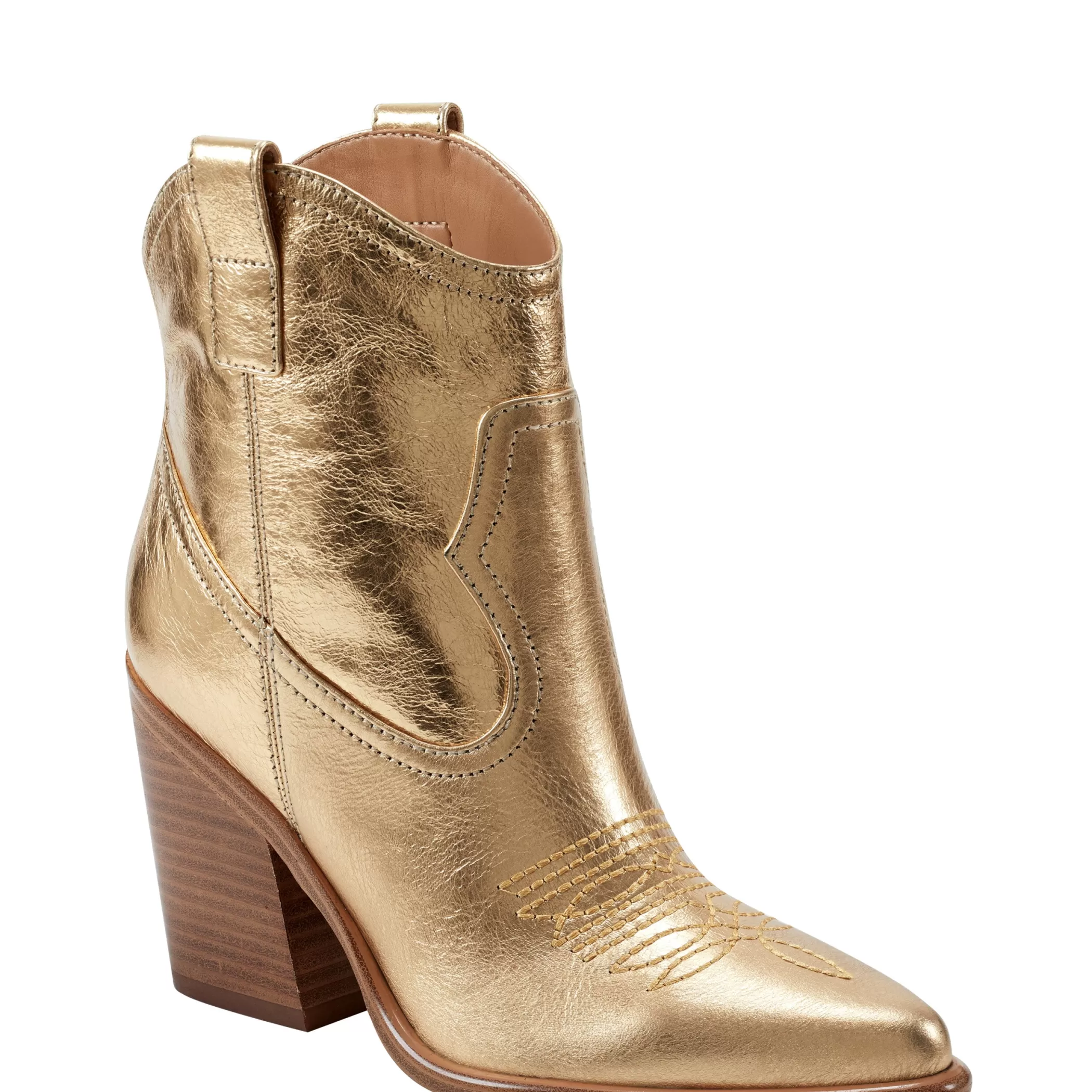 Shop Marc Fisher Jalella Detailed Western Bootie Gold Leather