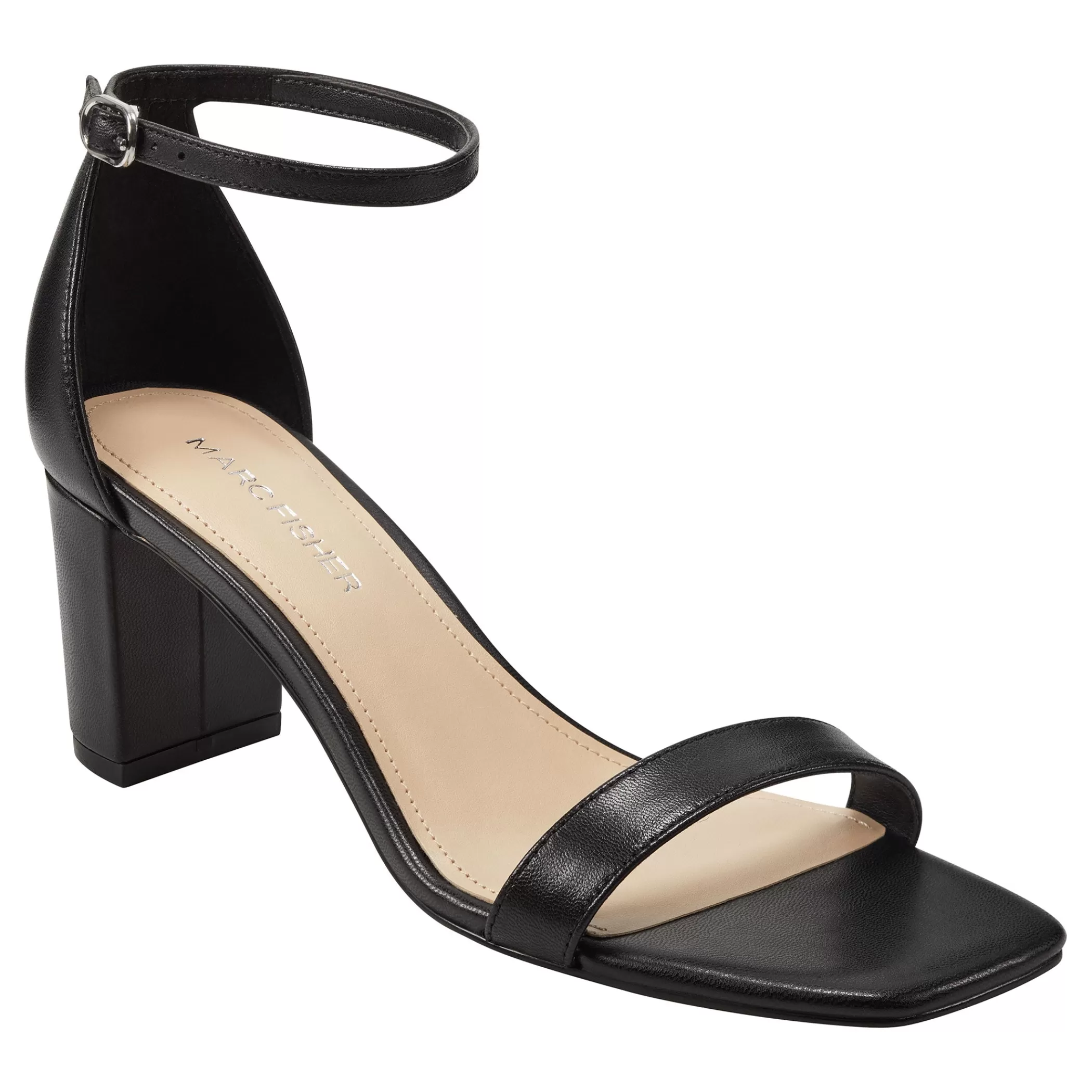 Fashion Marc Fisher Jaron Ankle Strap Heeled Sandal Black Leather