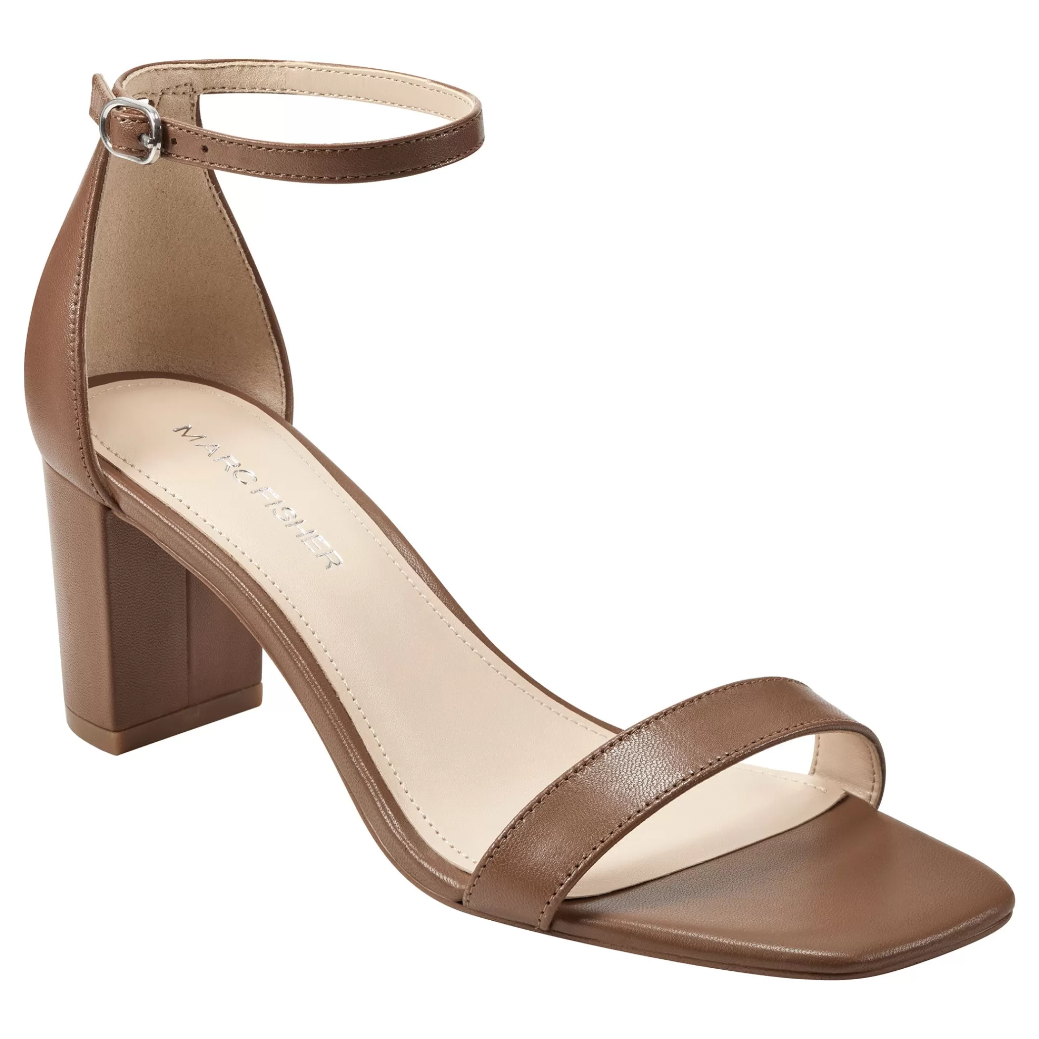 Shop Marc Fisher Jaron Ankle Strap Heeled Sandal Light Brown Leather