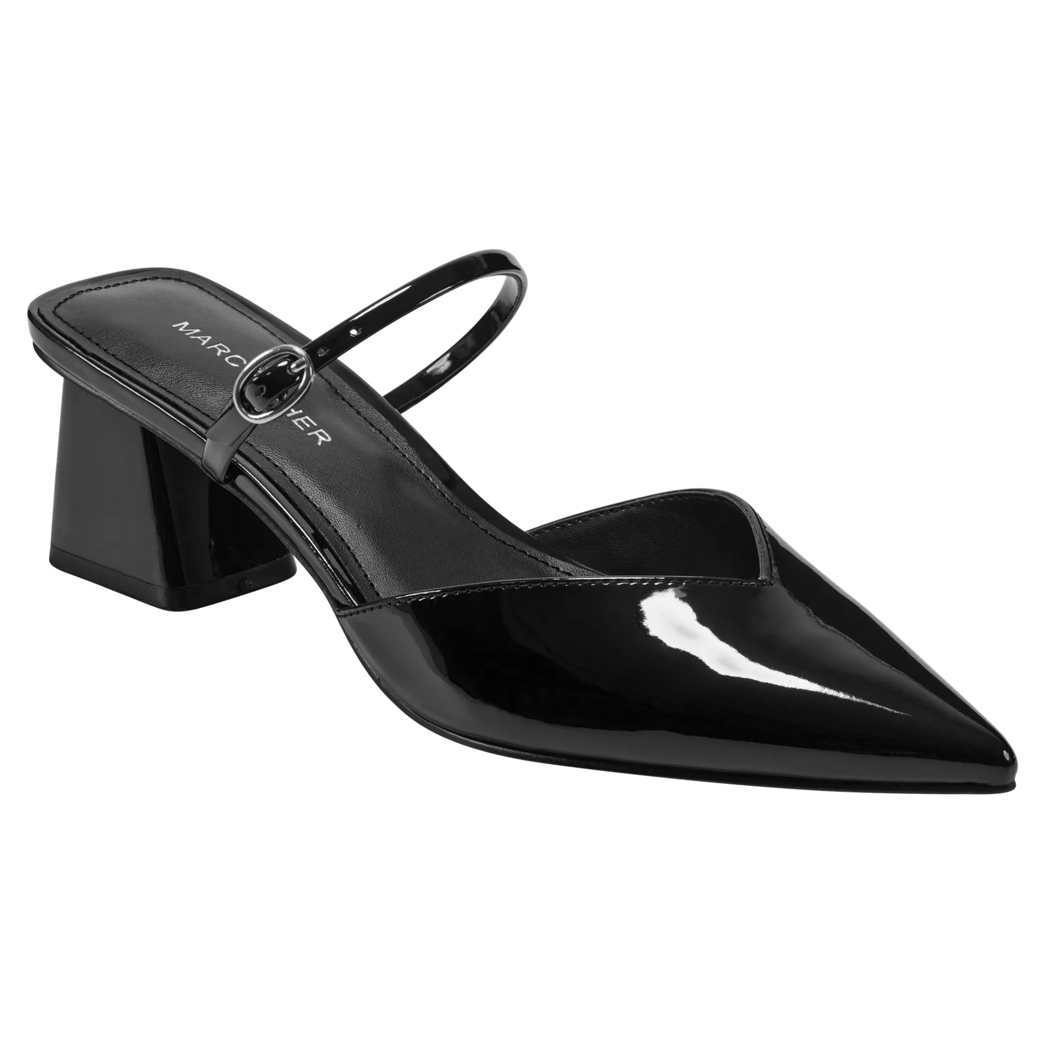 Cheap Marc Fisher Lakey Heeled Mule Black Patent