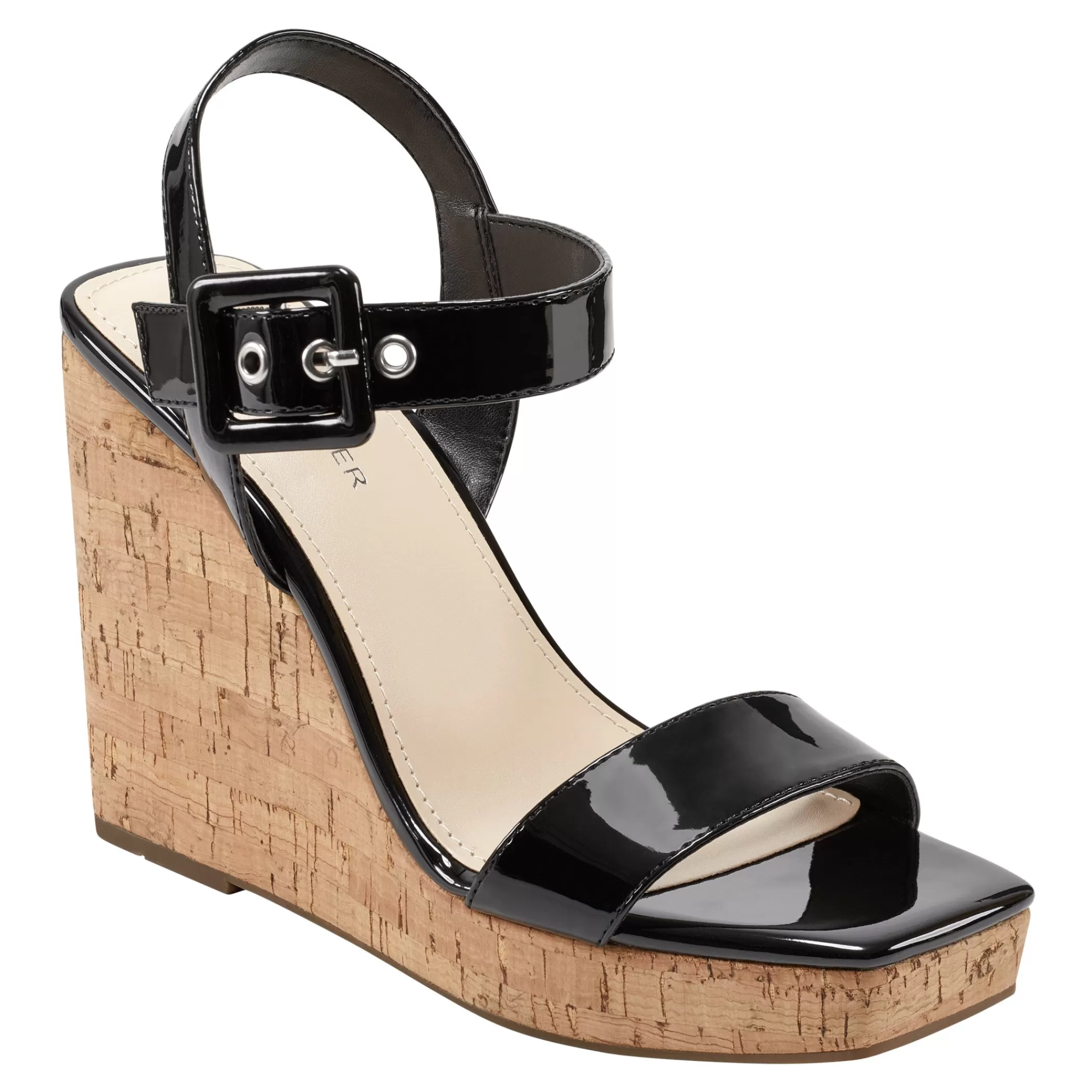 Cheap Marc Fisher Lukey Wedge Sandal Black Patent