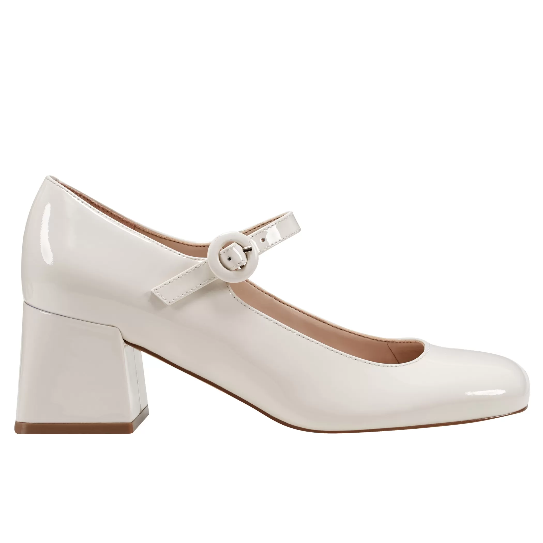 Outlet Marc Fisher Nessily Block Heel Mary Jane White Patent Leather