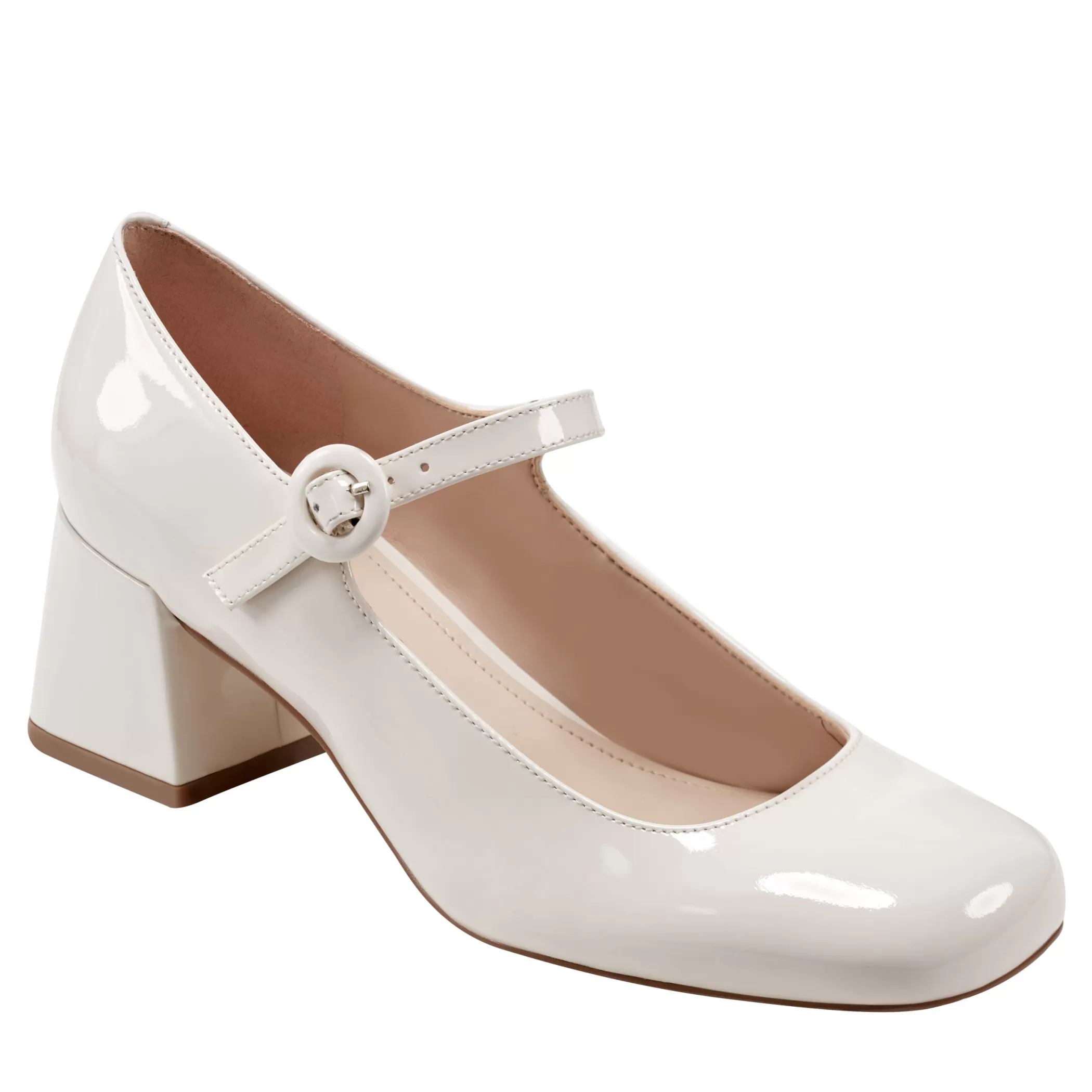 Outlet Marc Fisher Nessily Block Heel Mary Jane White Patent Leather