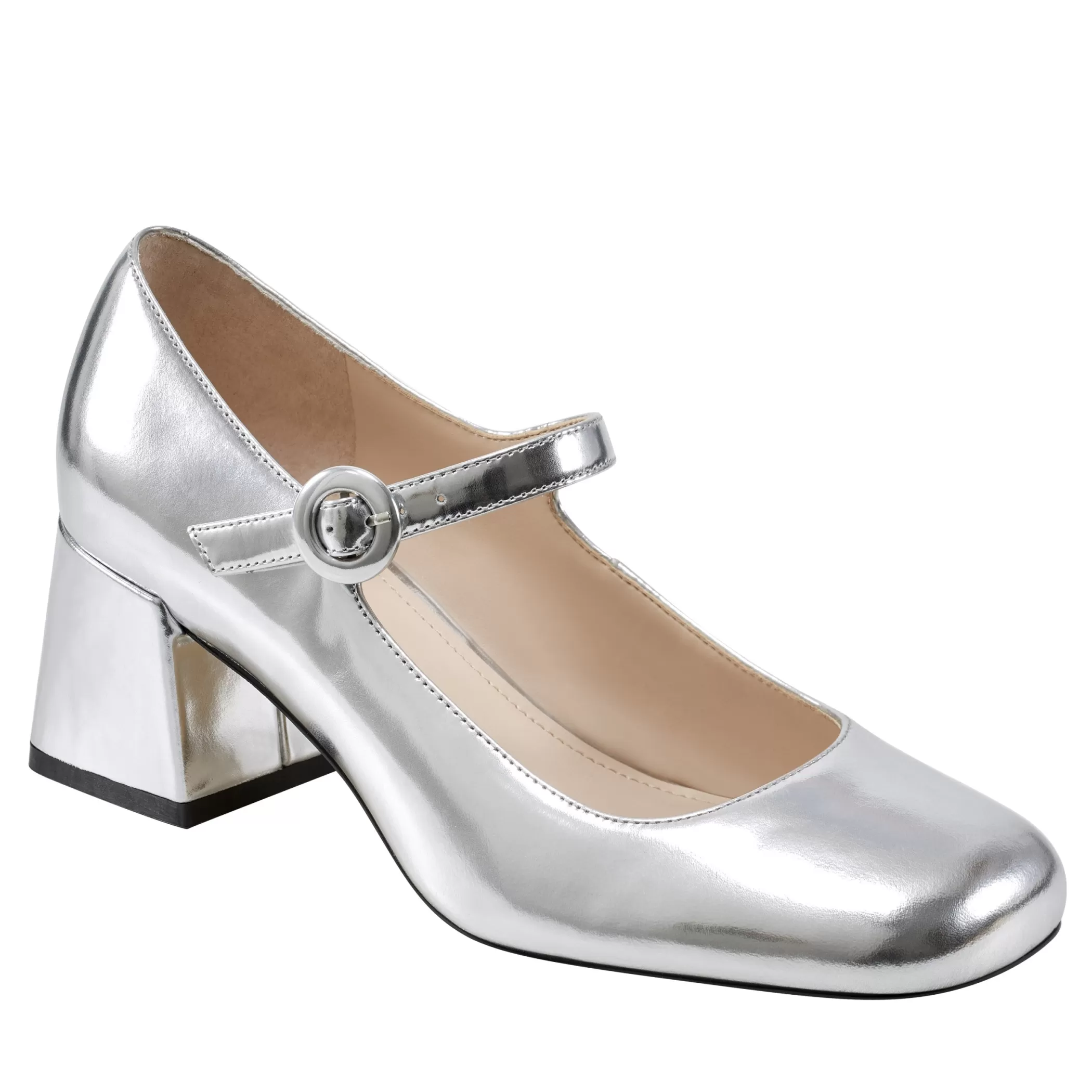 Clearance Marc Fisher Nessily Block Heel Mary Jane Silver