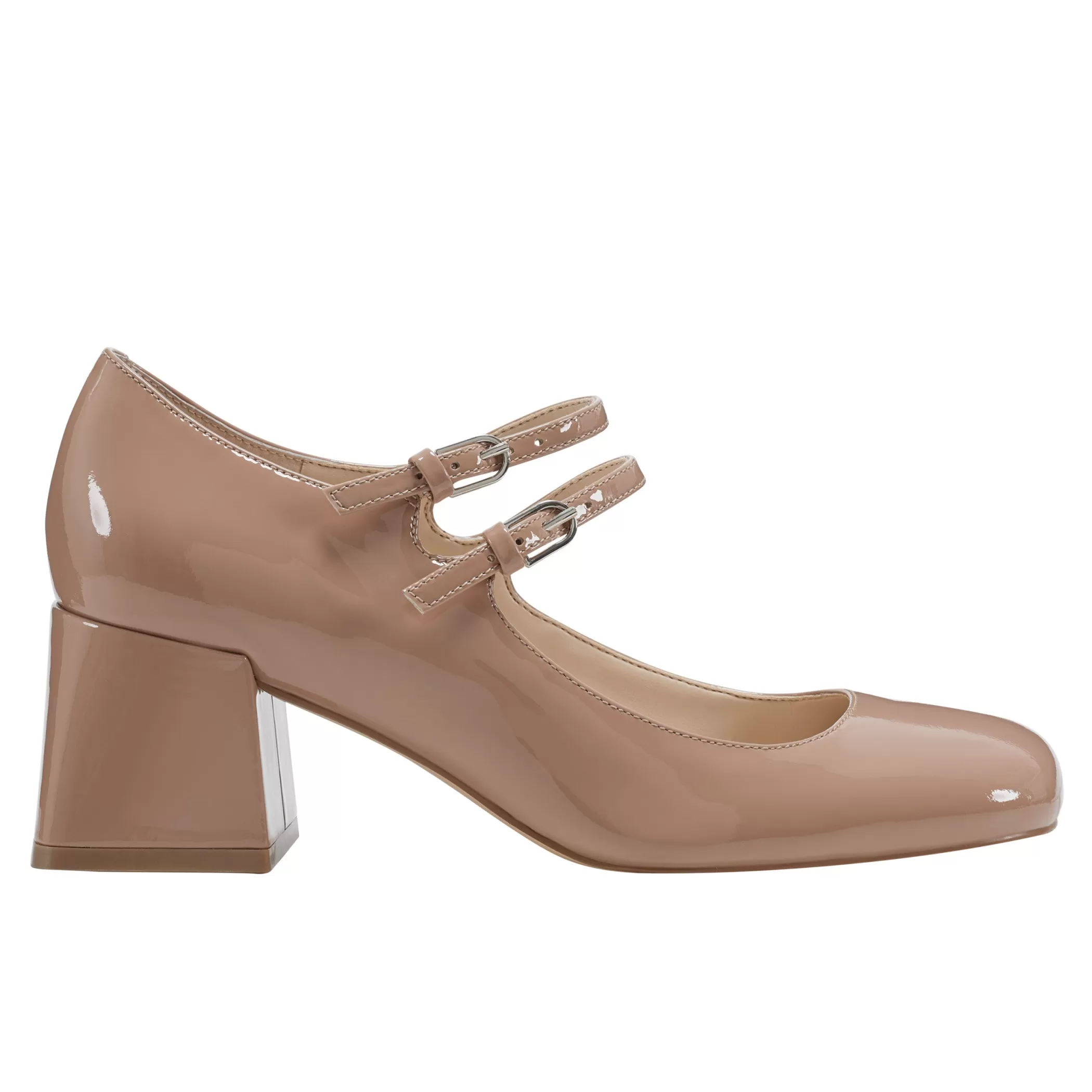 Cheap Marc Fisher Nillie Block Heel Mary Jane Nude Patent