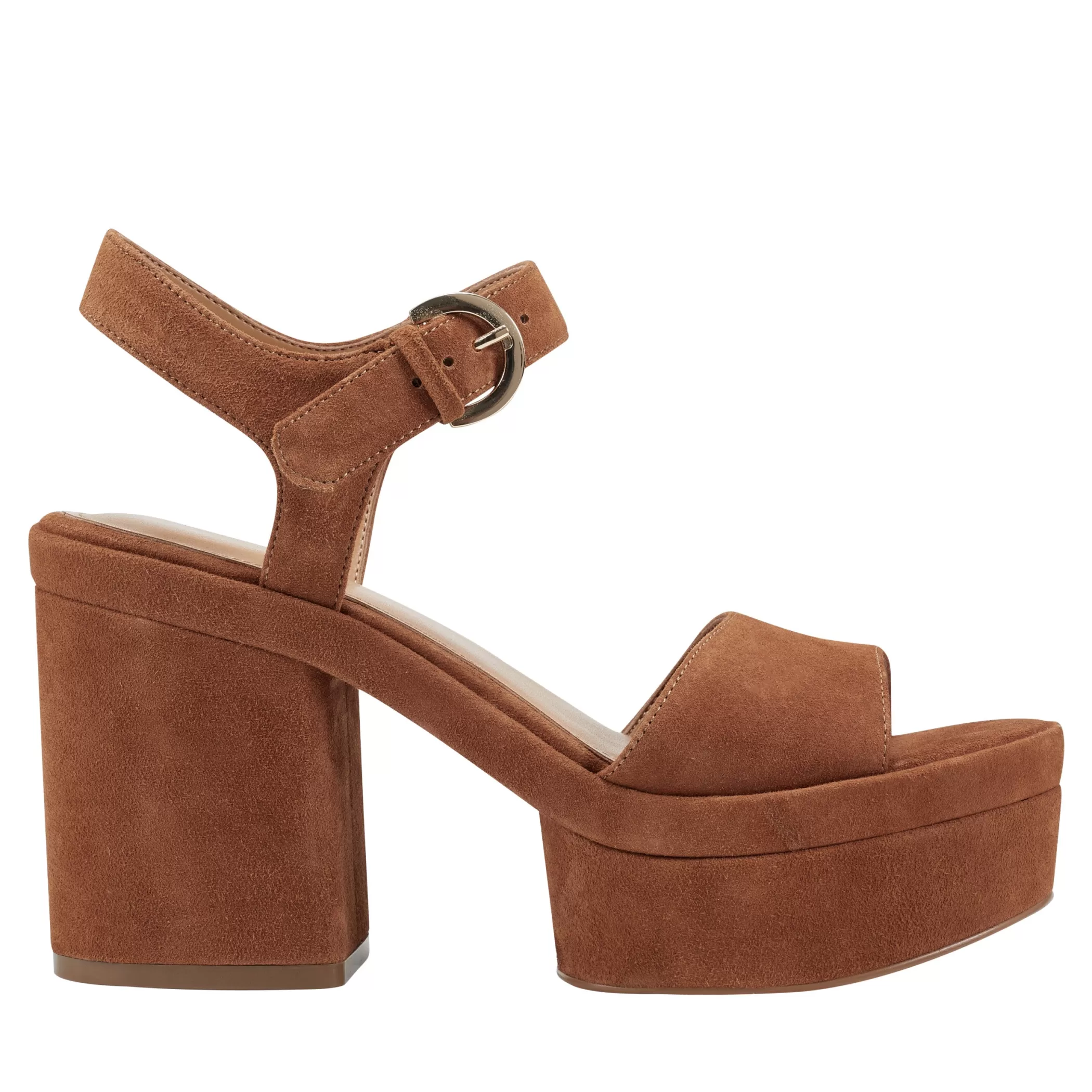 New Marc Fisher Normi Platform Sandal Cognac Suede