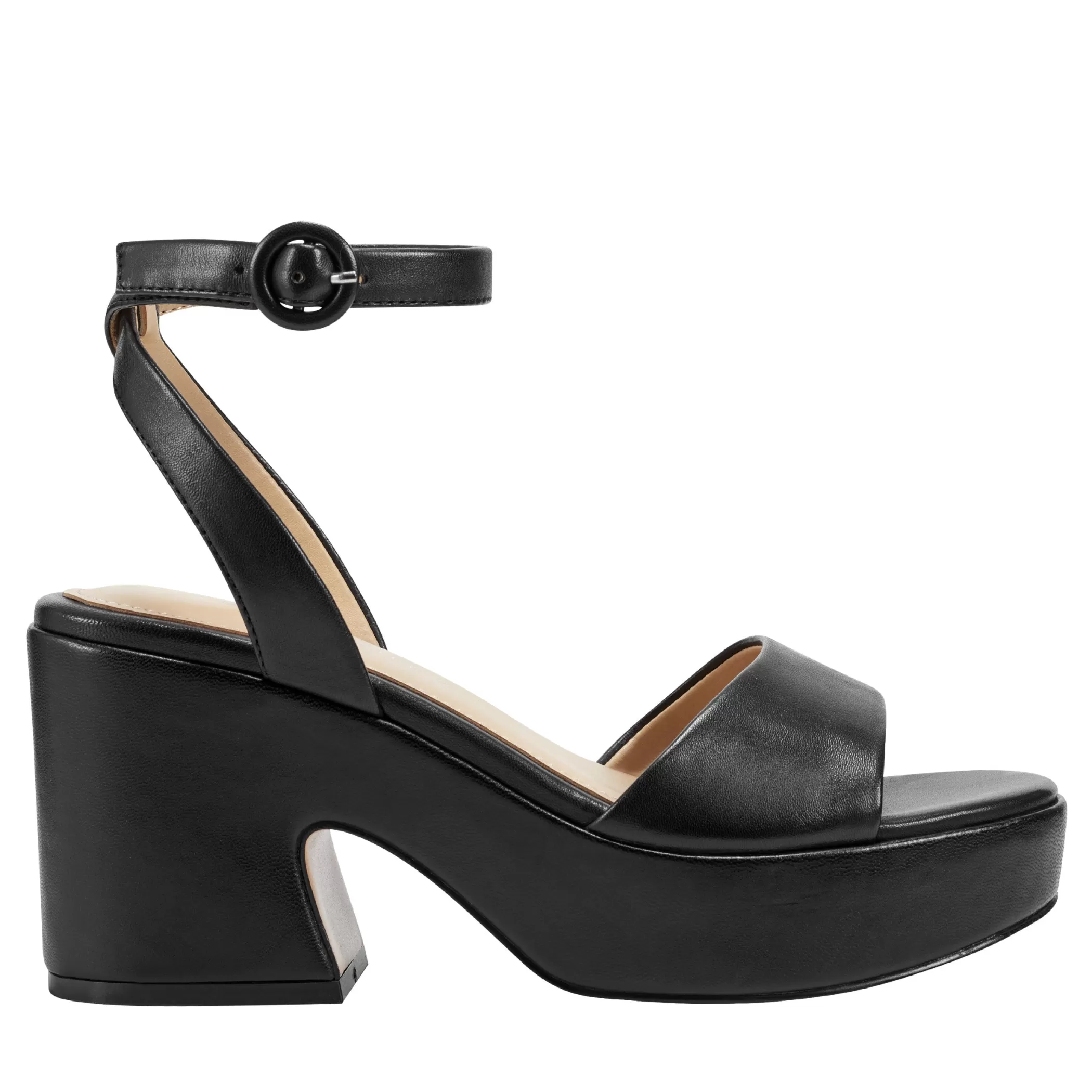 Discount Marc Fisher Razza Block Heel Platform Sandal Black Leather