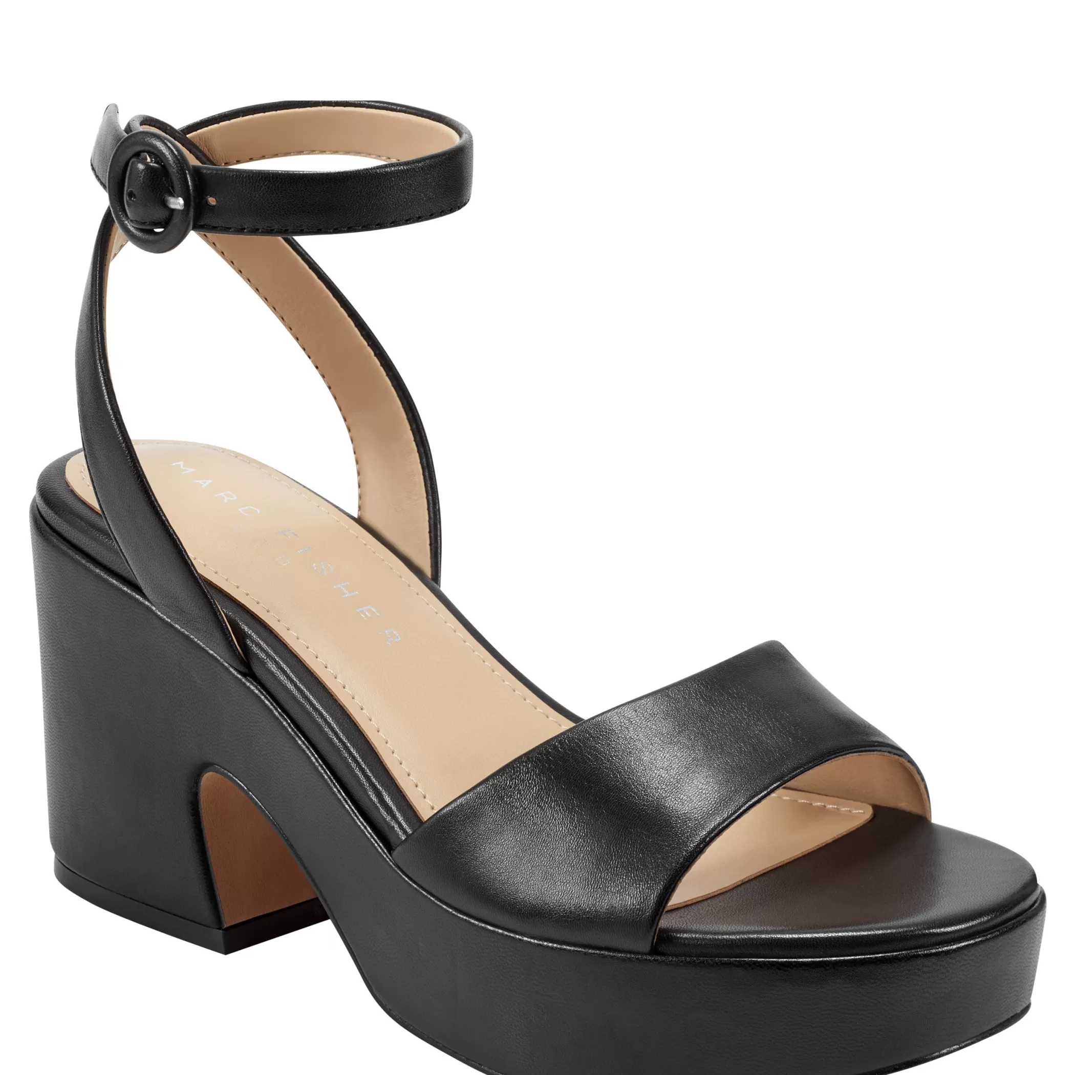 Discount Marc Fisher Razza Block Heel Platform Sandal Black Leather