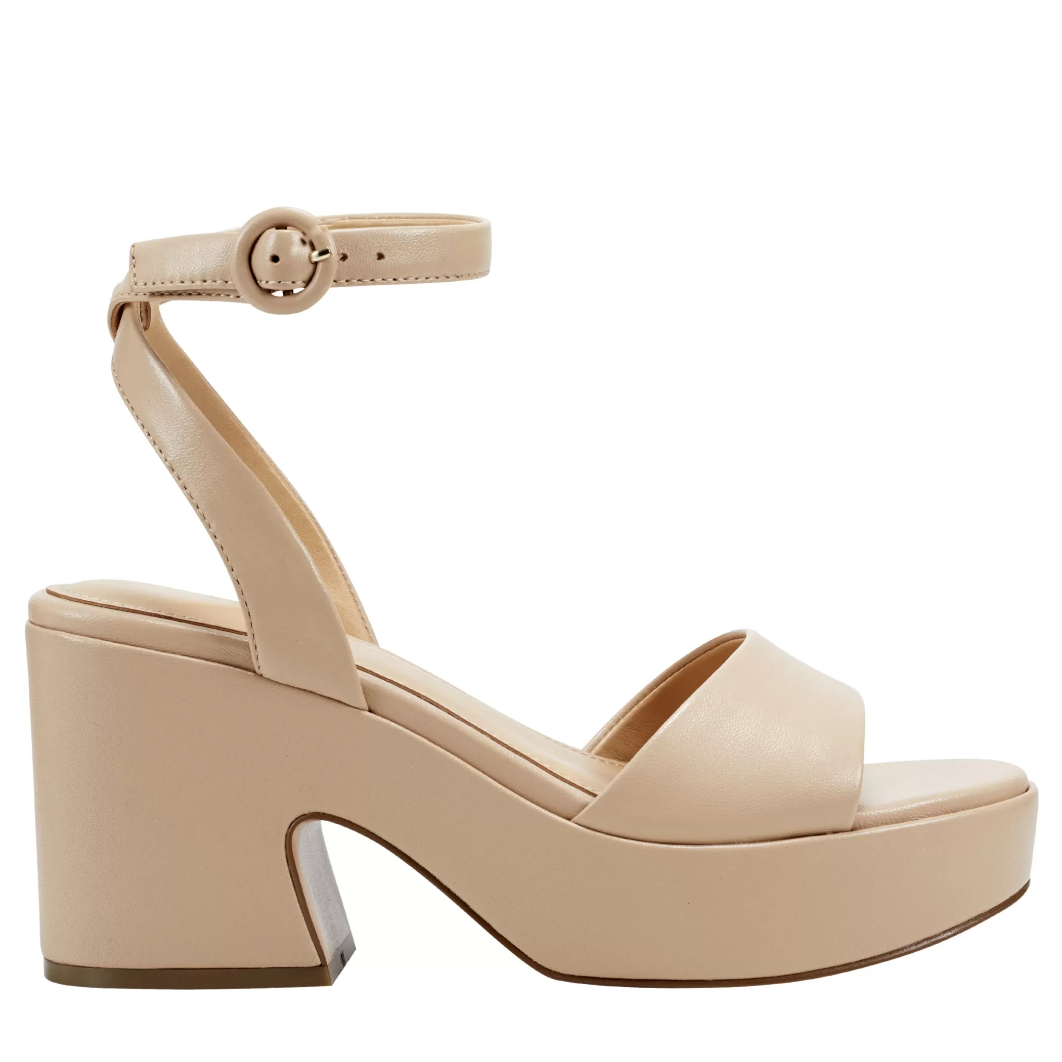 New Marc Fisher Razza Block Heel Platform Sandal Natural Leather