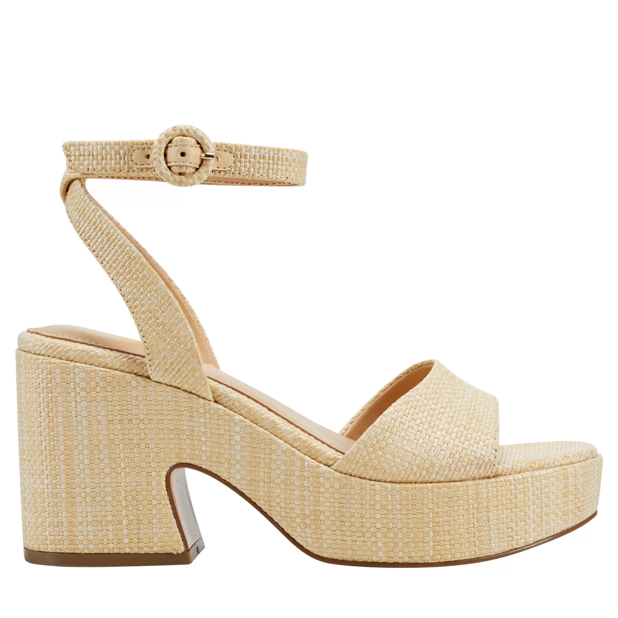 New Marc Fisher Razza Block Heel Platform Sandal Natural Raffia