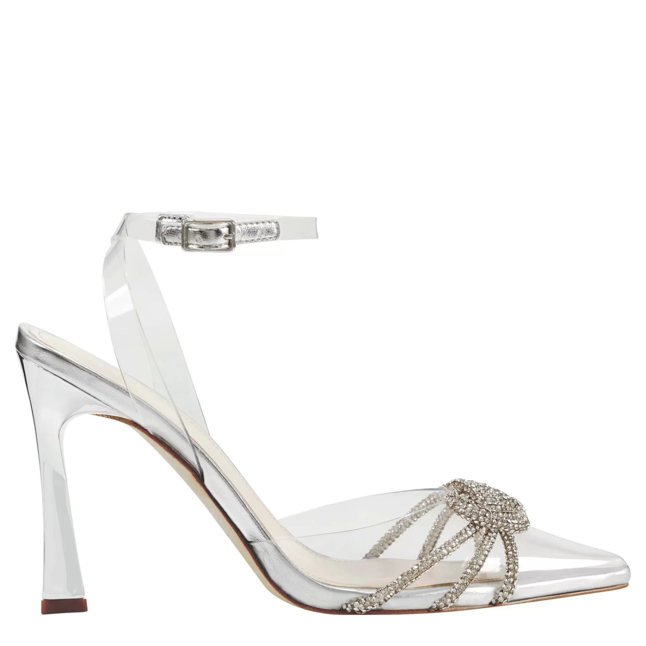 Clearance Marc Fisher Samira Ankle Wrap Pump Silver/Clear Crystal