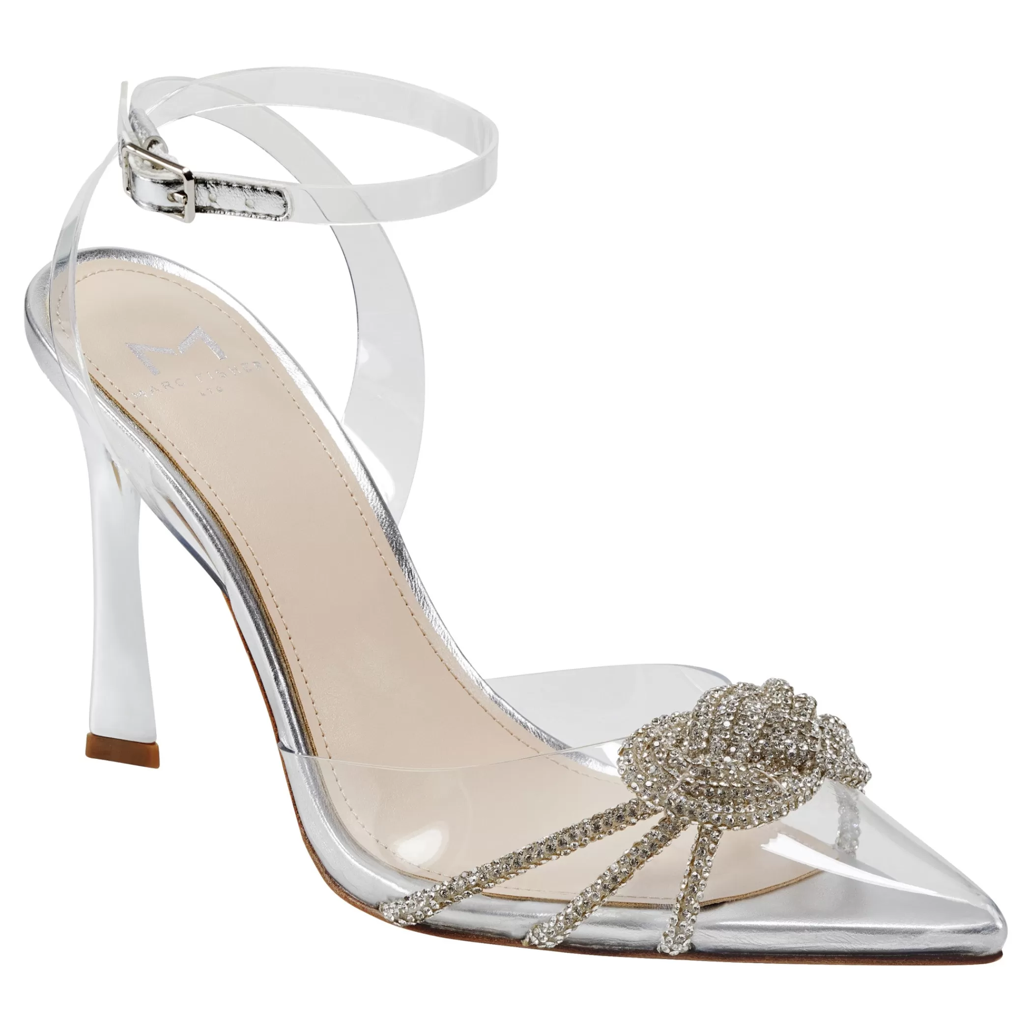 Clearance Marc Fisher Samira Ankle Wrap Pump Silver/Clear Crystal