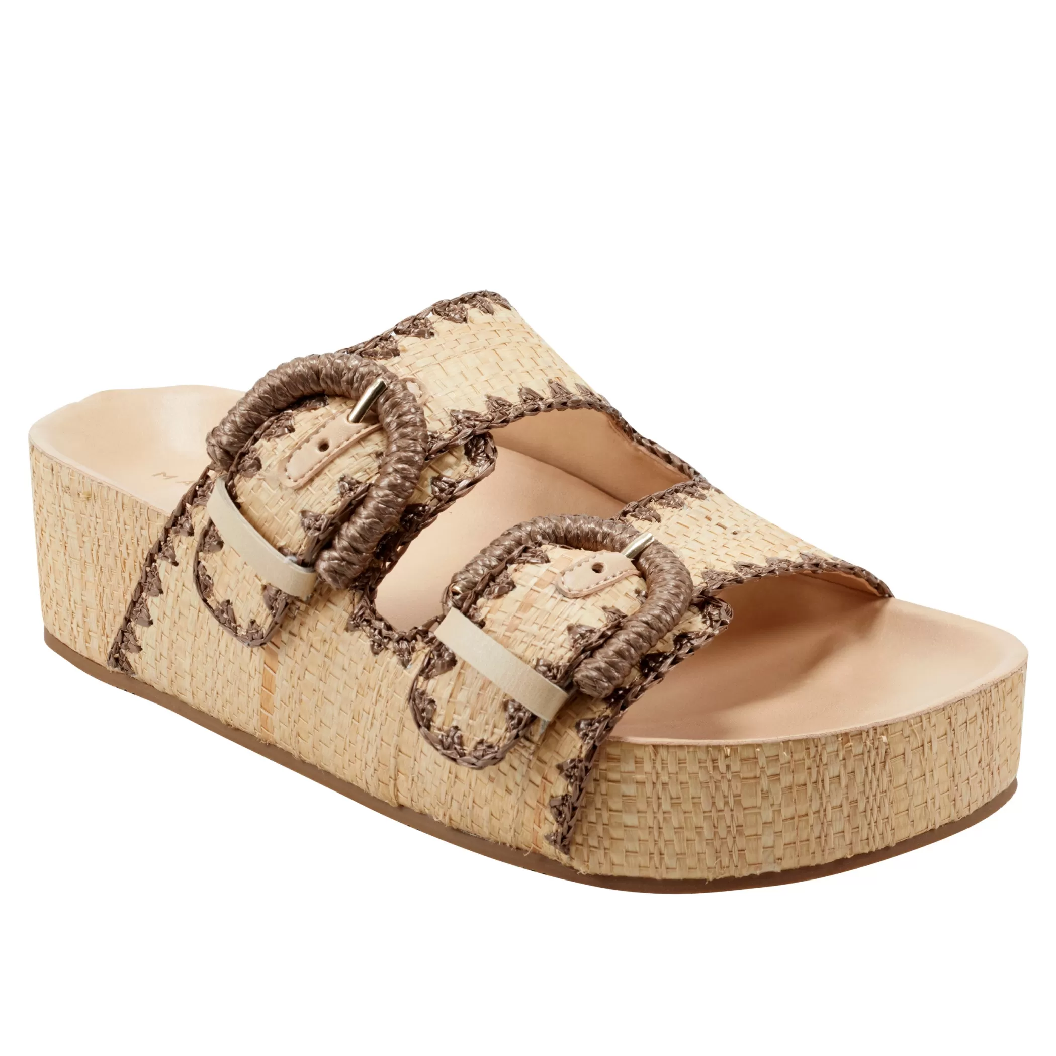 Clearance Marc Fisher Solea Buckle Footbed Sandal Light Natural Raffia