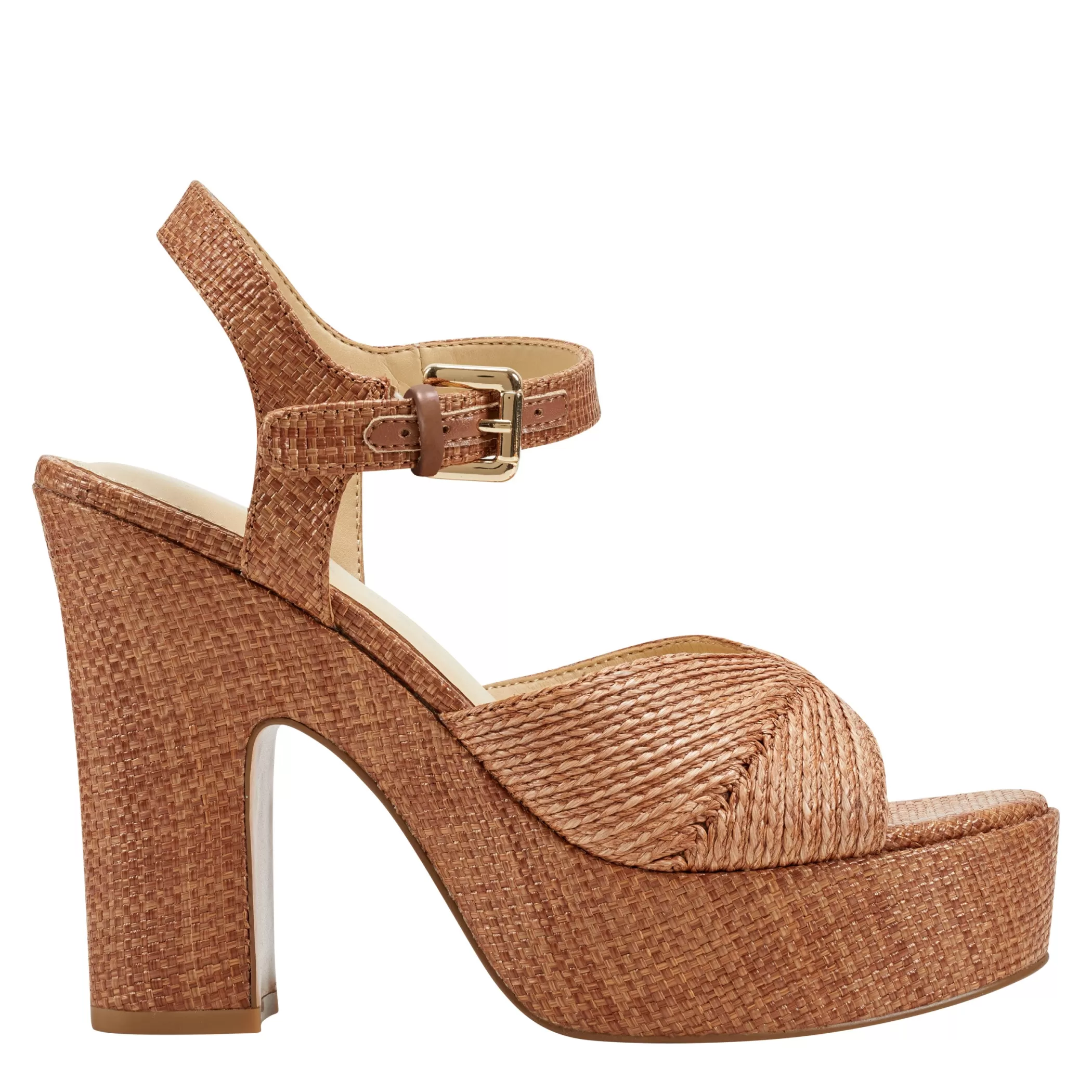 Hot Marc Fisher Starla Block Heel Platform Sandal Brown Raffia