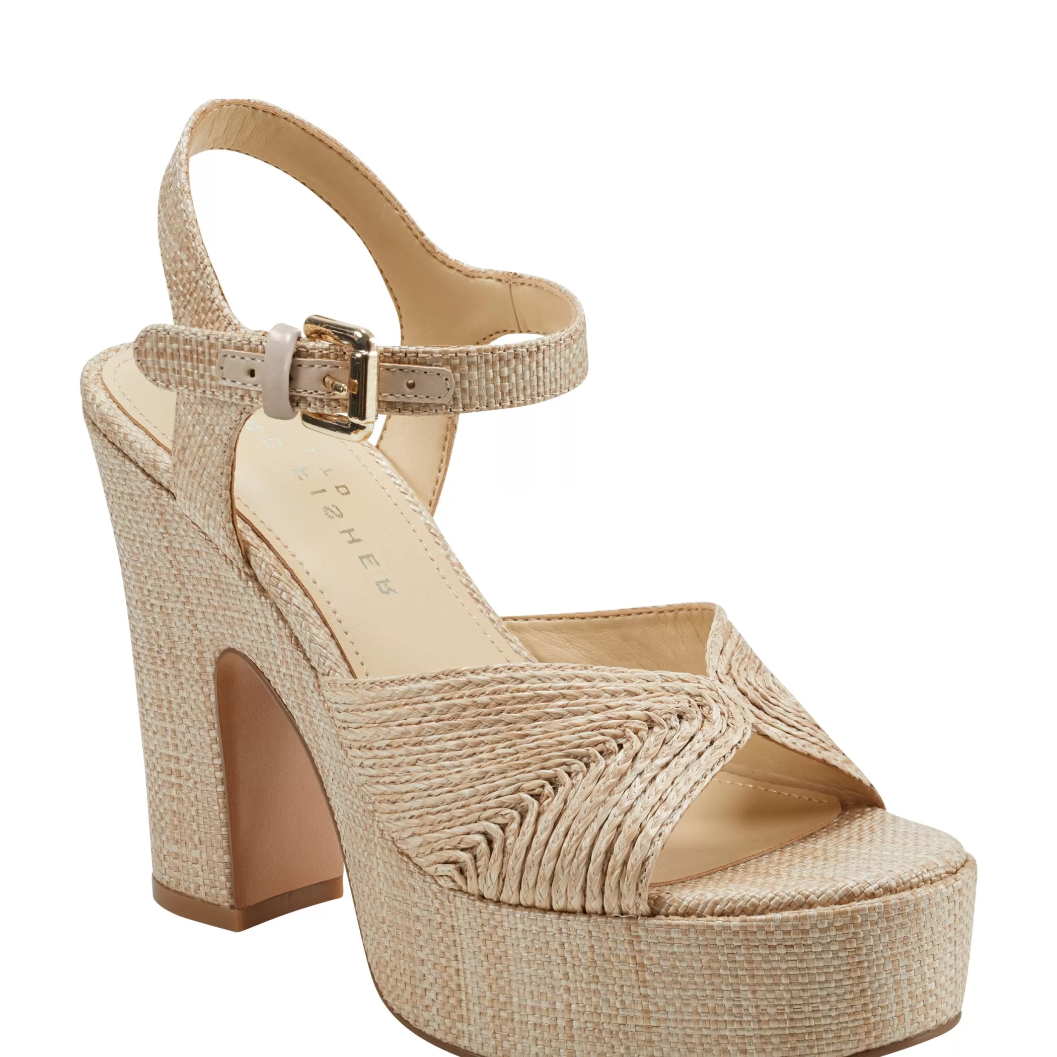 Clearance Marc Fisher Starla Block Heel Platform Sandal Natural Raffia