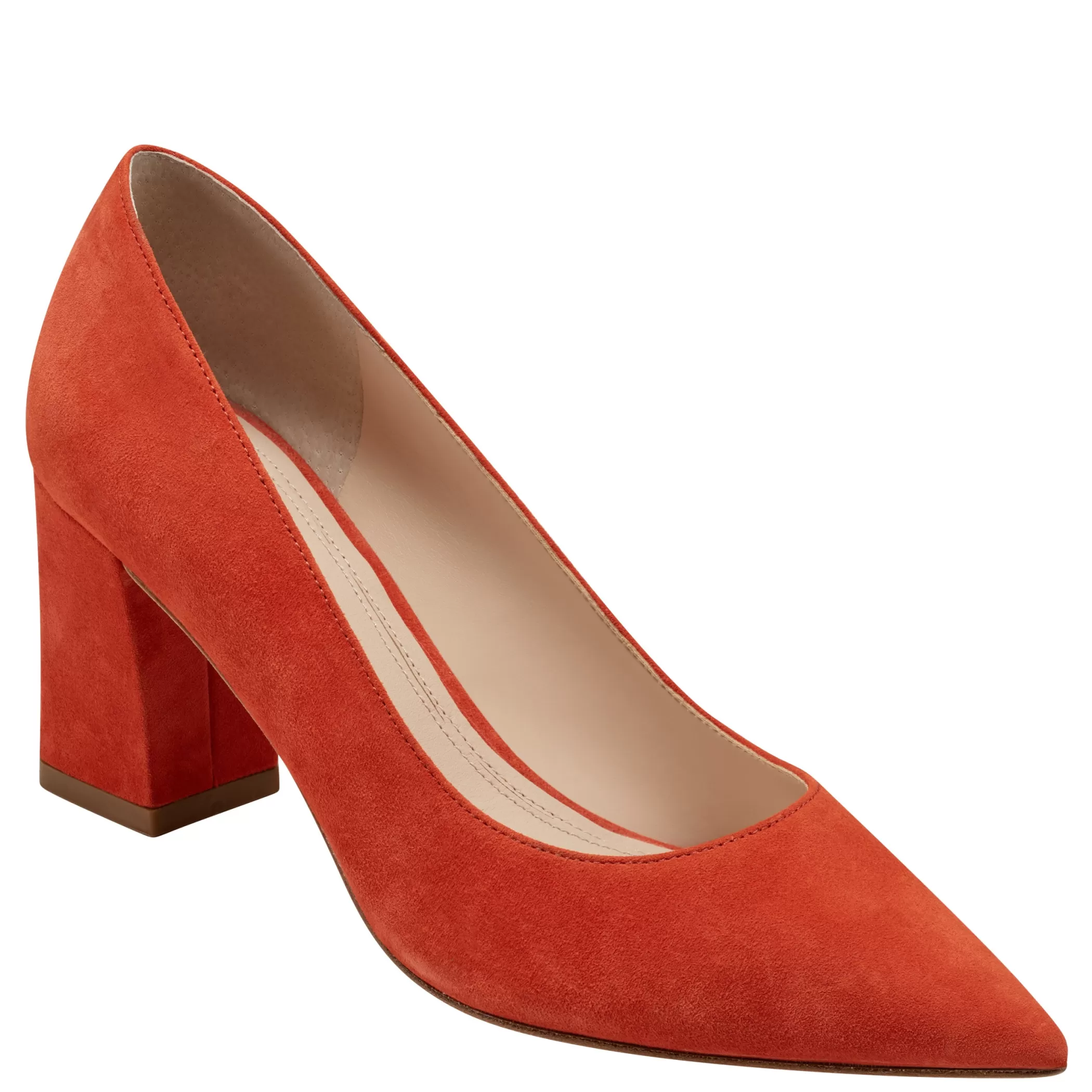 New Marc Fisher Zala Block Heel Pointy Toe Pump Orange