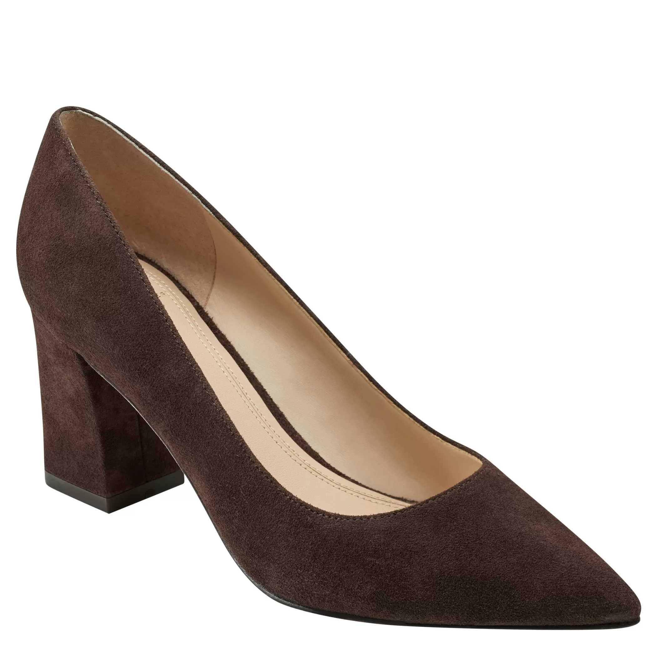 Discount Marc Fisher Zala Block Heel Pointy Toe Pump Dark Brown