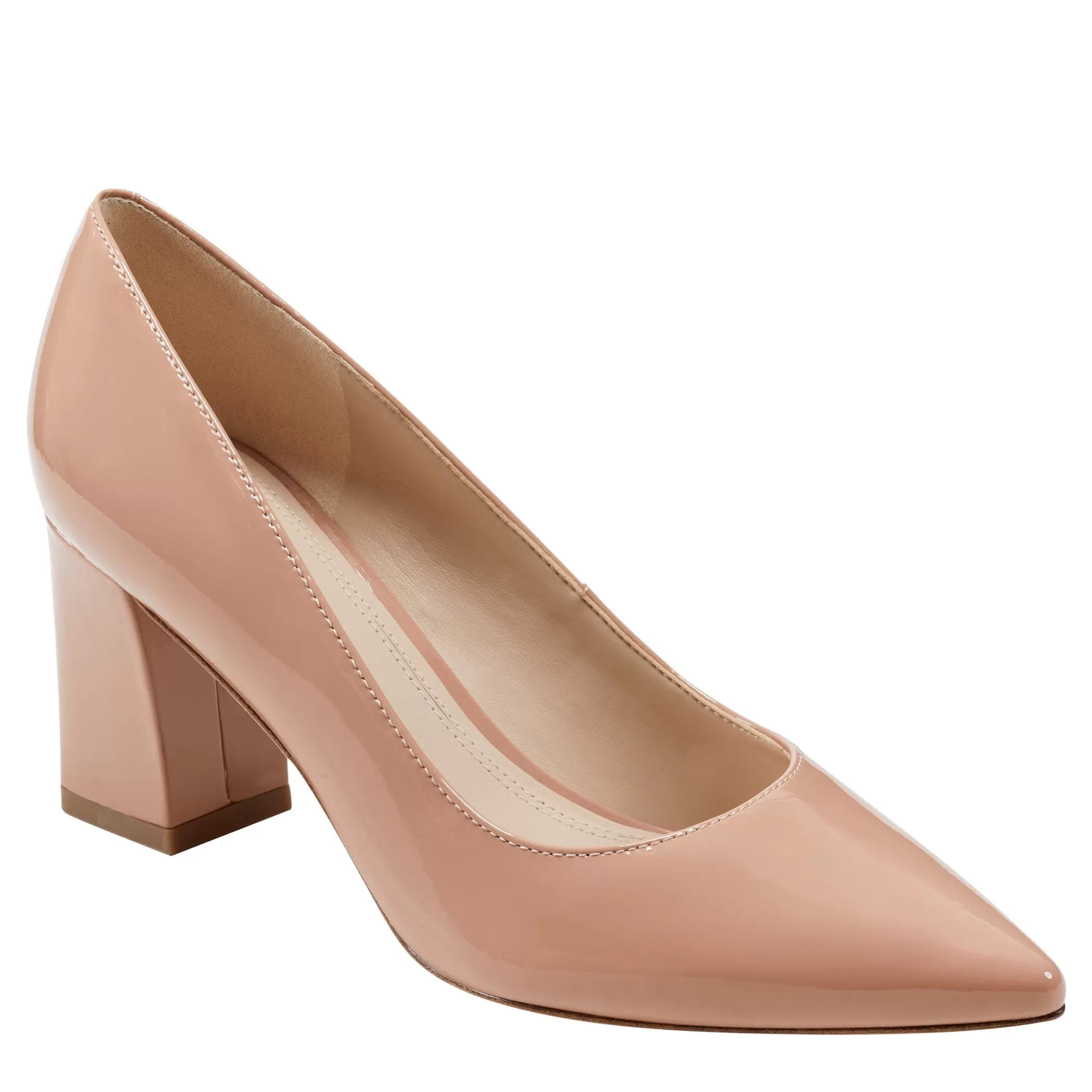 Hot Marc Fisher Zala Block Heel Pointy Toe Pump Mocha Patent Leather