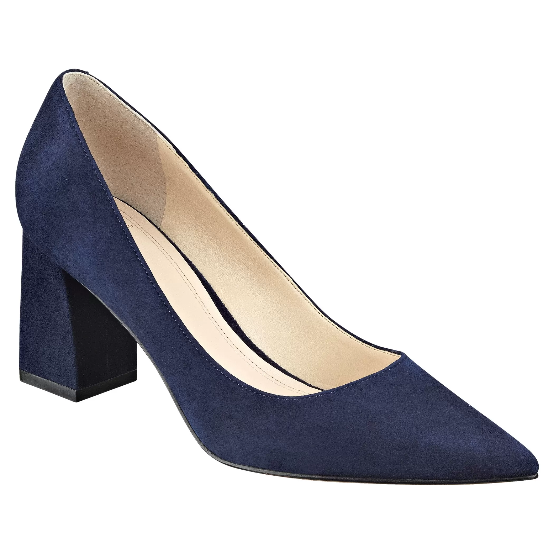 Outlet Marc Fisher Zala Block Heel Pointy Toe Pump NAVY SUEDE